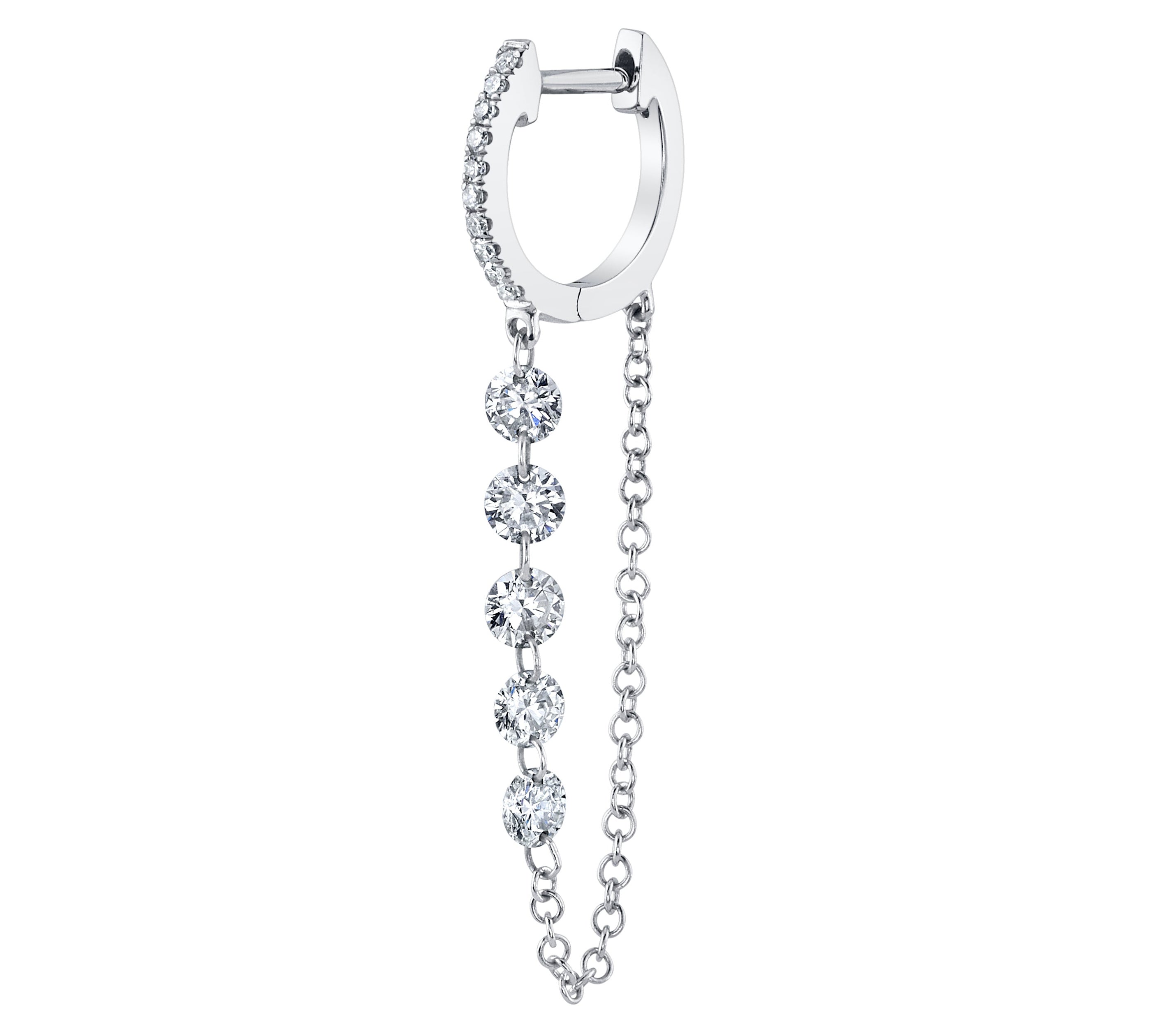 5-Diamond Chain Drop Huggie Huggie Earrings Roseark Deux Single White Gold