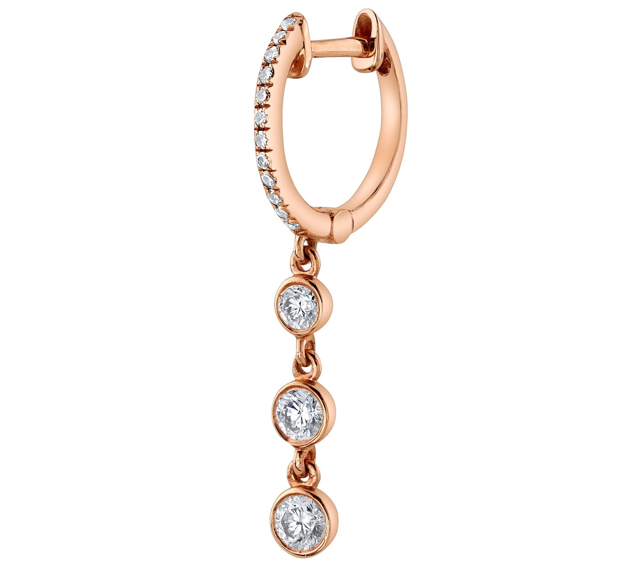 Triple Diamond Bezel Drop Huggie Huggie Earrings Roseark Deux Single