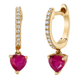 Diamond Dangling-Heart Huggie Huggie Earrings Roseark Deux Ruby Pair