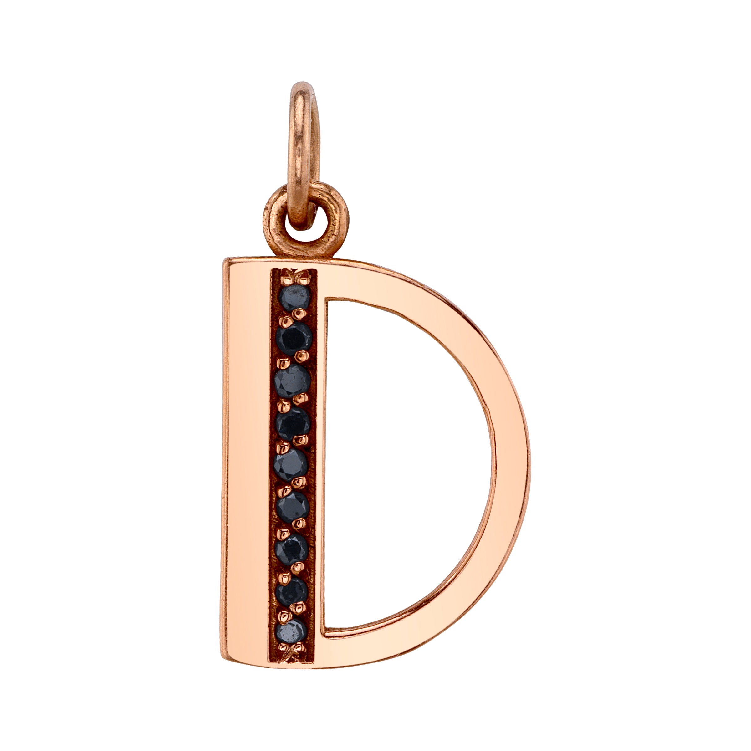 Black Diamond Letter Charm Pendant Jill Hoffmeister Rose gold D