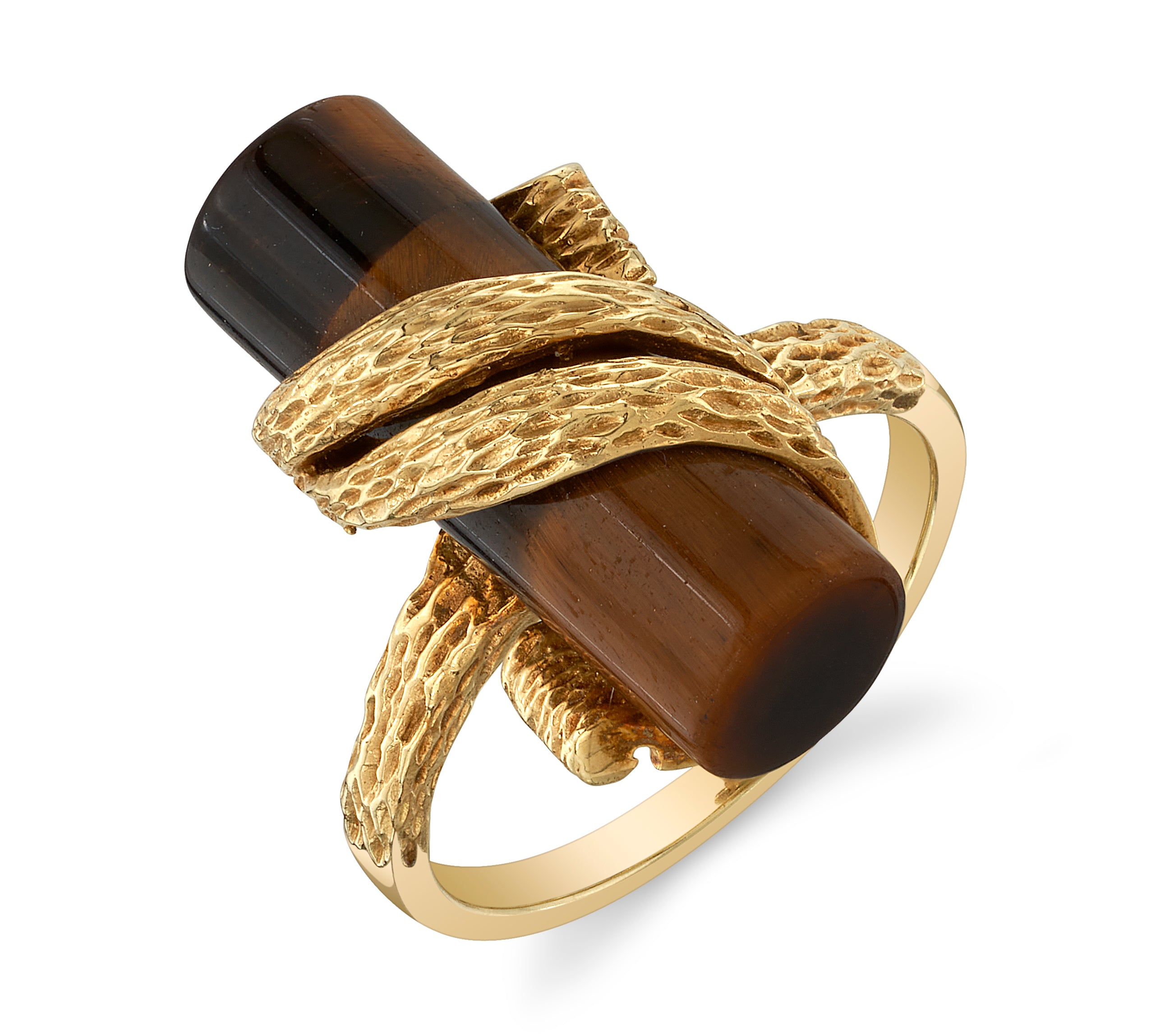 Estate Brutalist Tiger's Eye Scroll Ring Ring Roseark Vintage