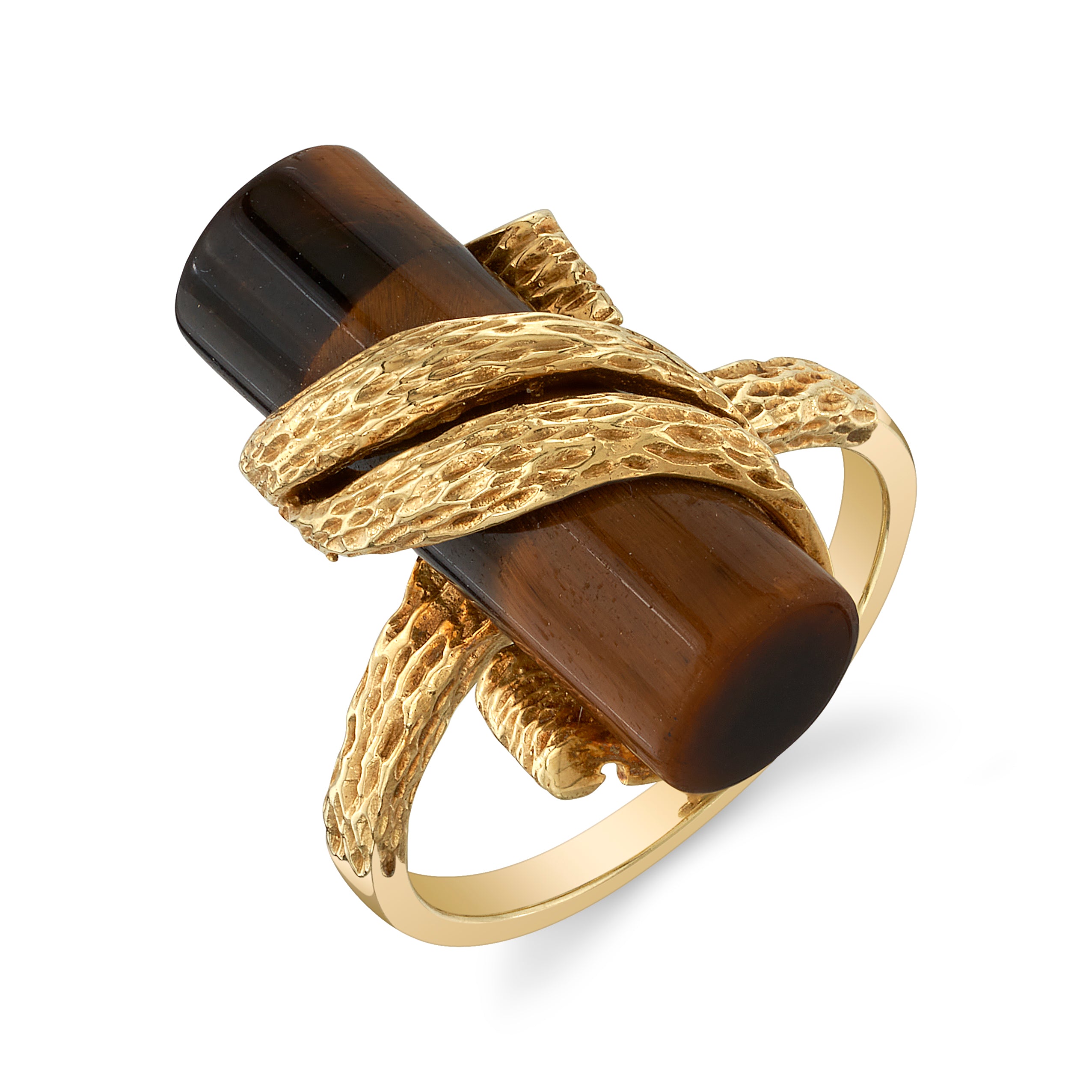 Estate Brutalist Tiger's Eye Scroll Ring Ring Roseark Vintage