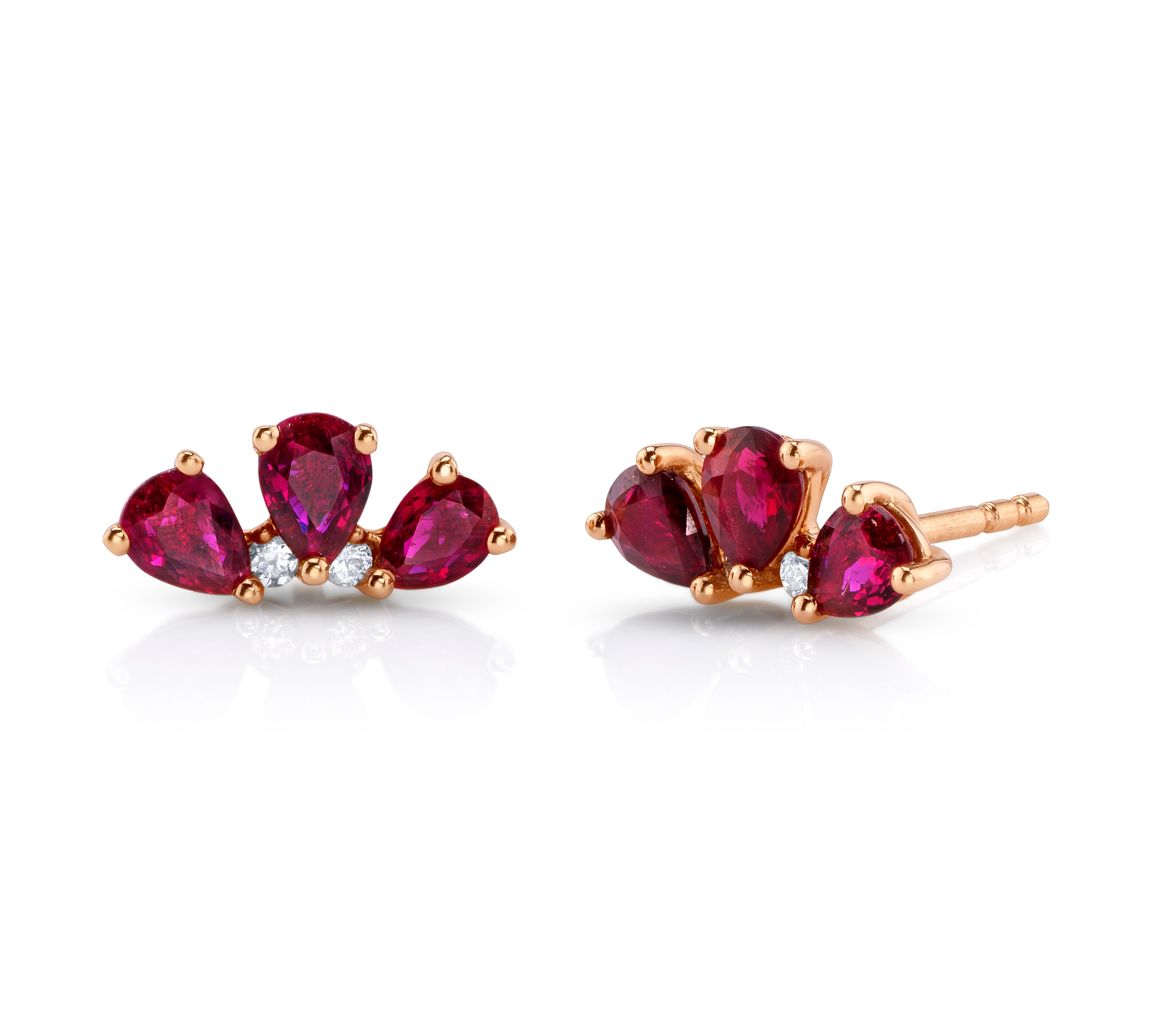 Triple Teardrop Ruby Stud Stud Earrings Roseark Deux Pair  