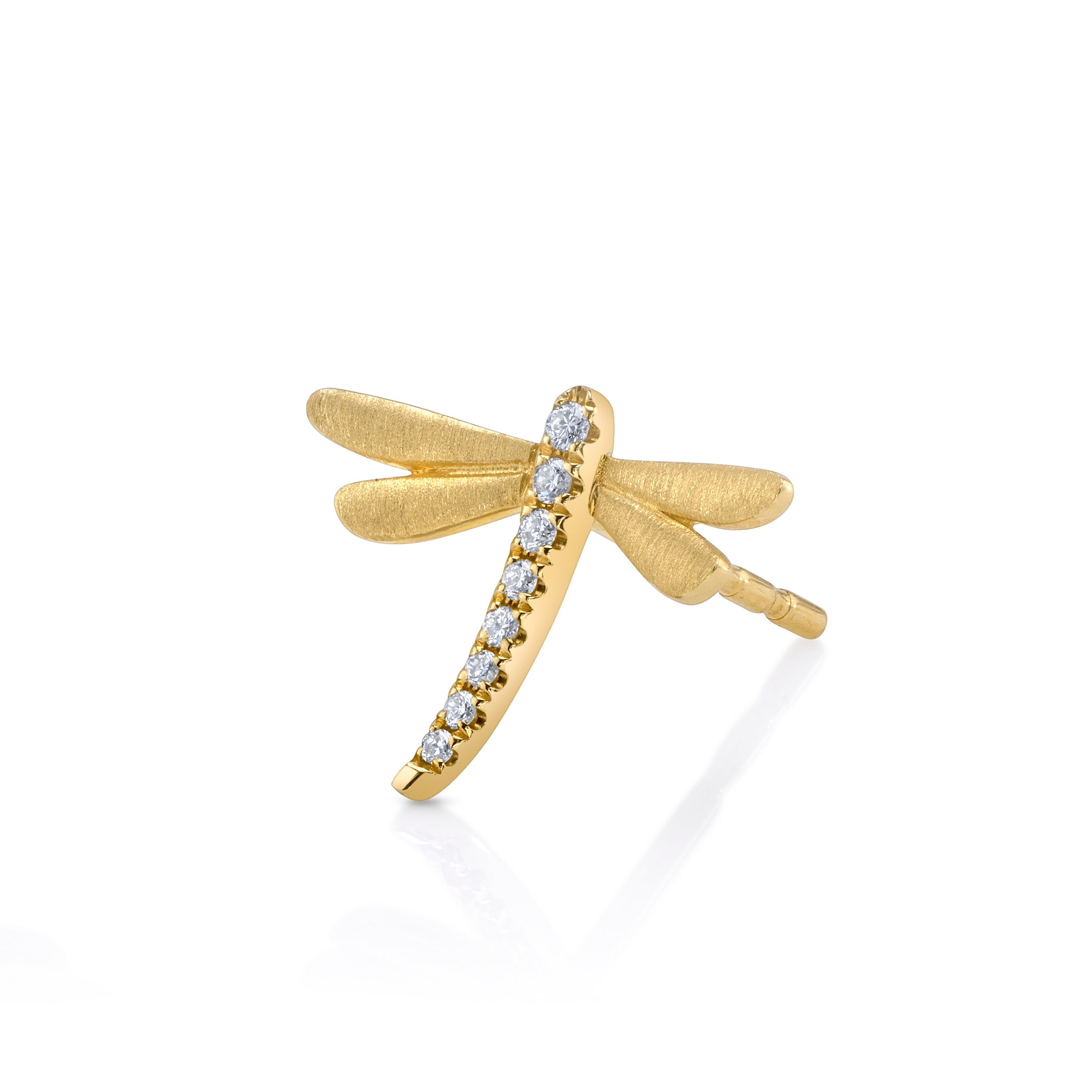 Dragonfly Stud with Diamonds Stud Earrings Roseark Deux Single