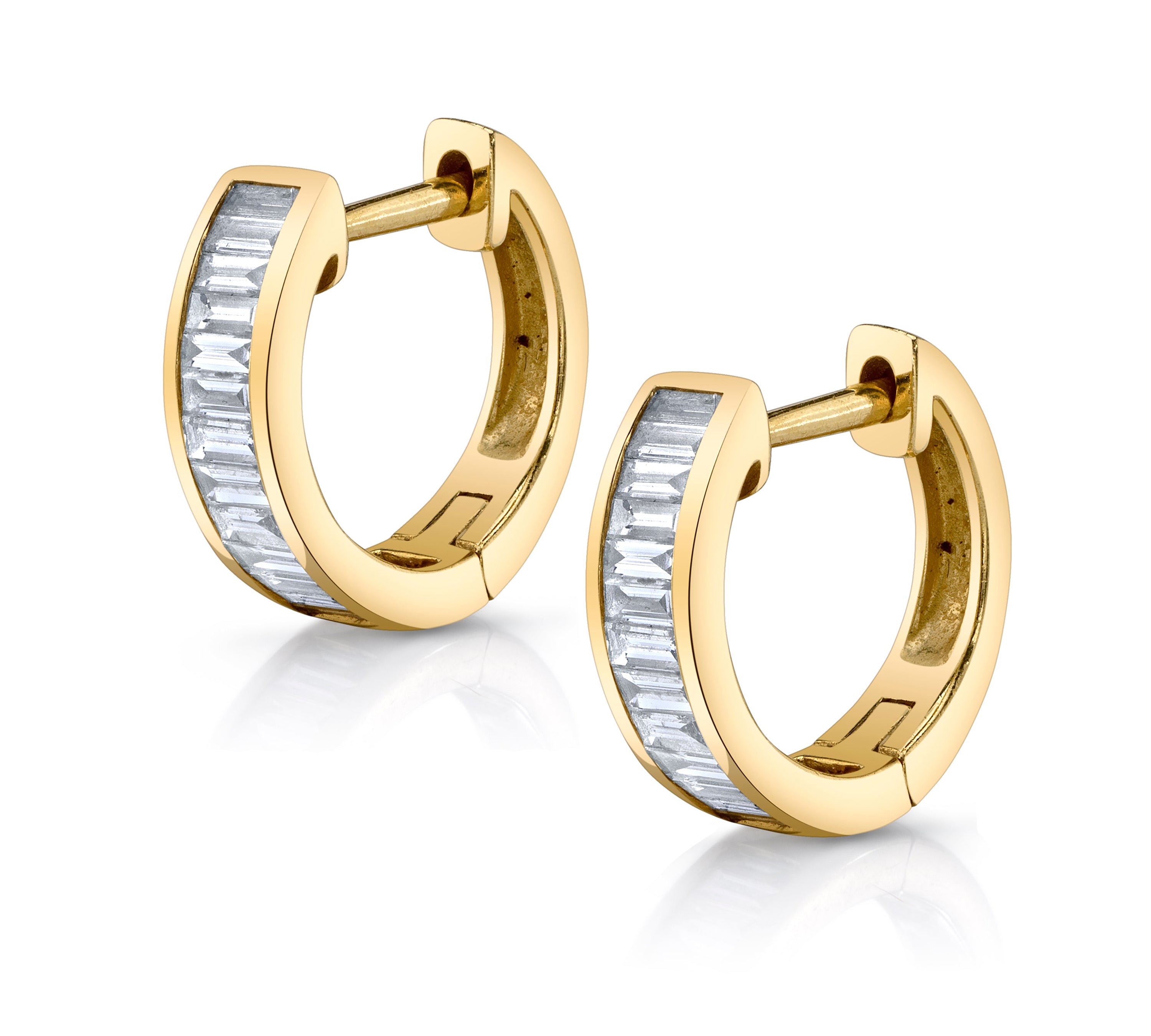 Channel Set Baguette Diamond Huggie Huggie Earrings Roseark Deux