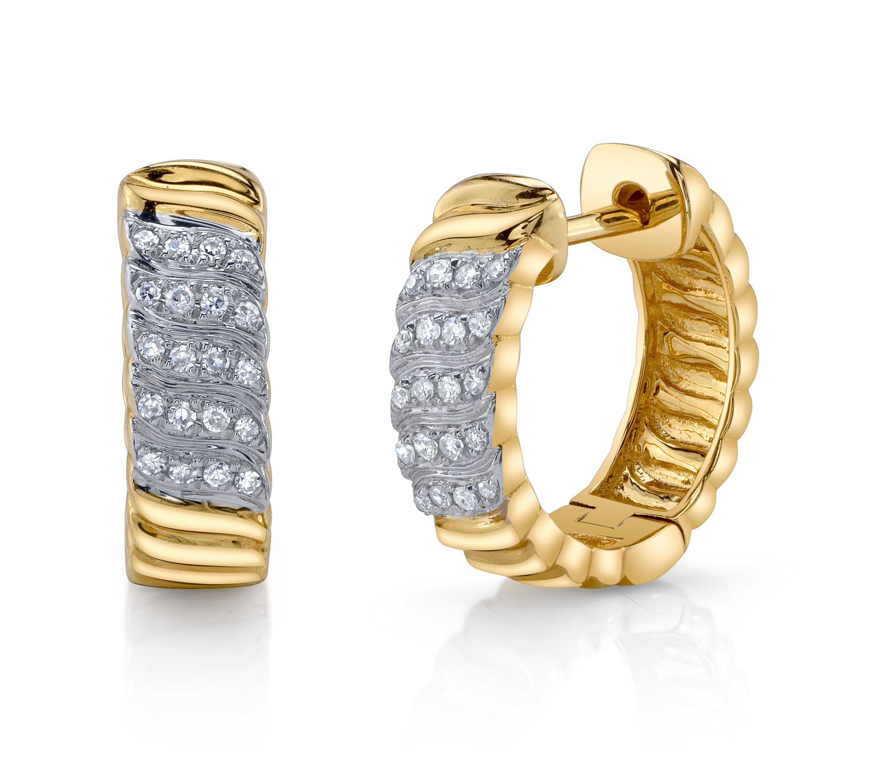 Textured Diamond Wave Huggie Huggie Earrings Roseark Deux Pair  