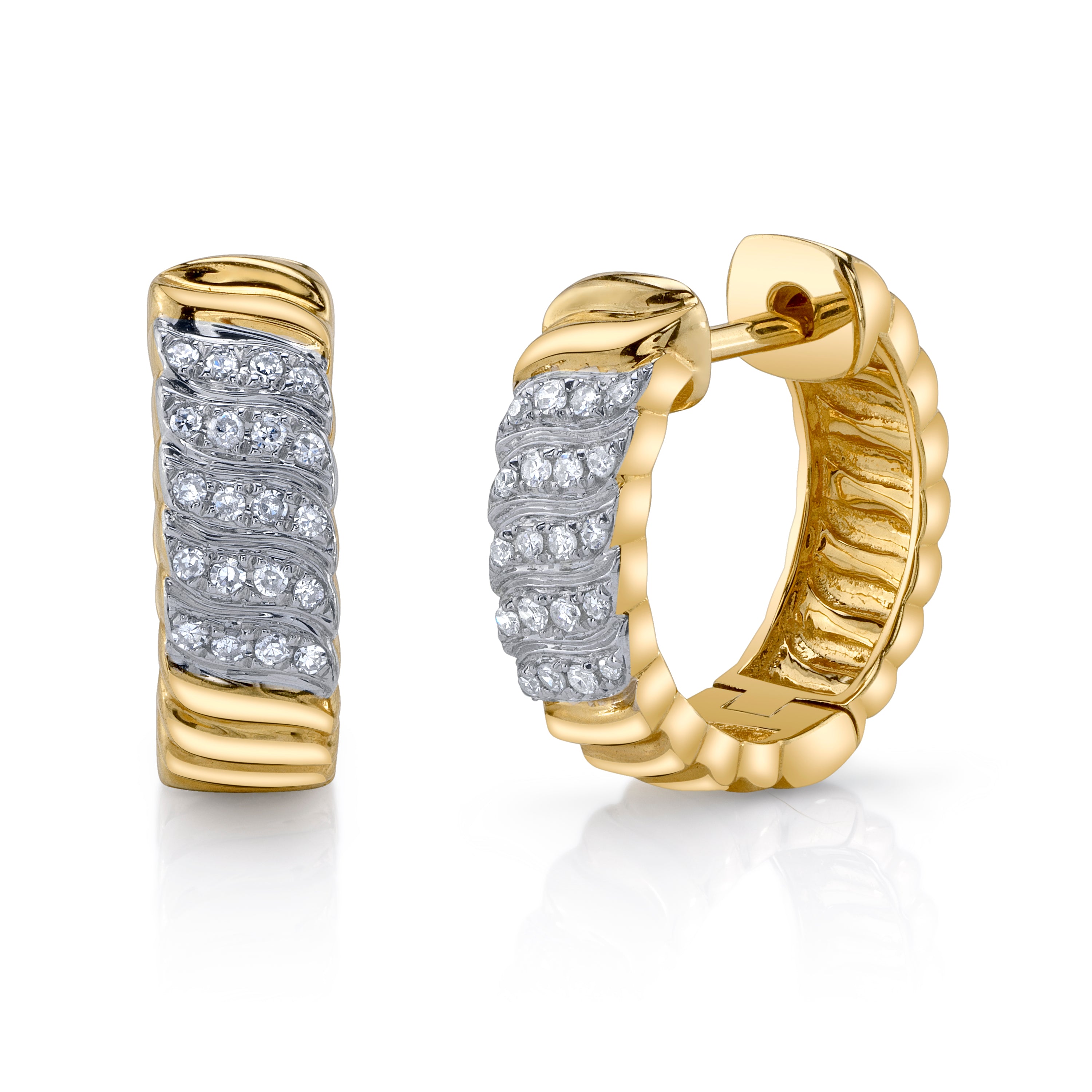 Textured Diamond Wave Huggie Huggie Earrings Roseark Deux Pair  