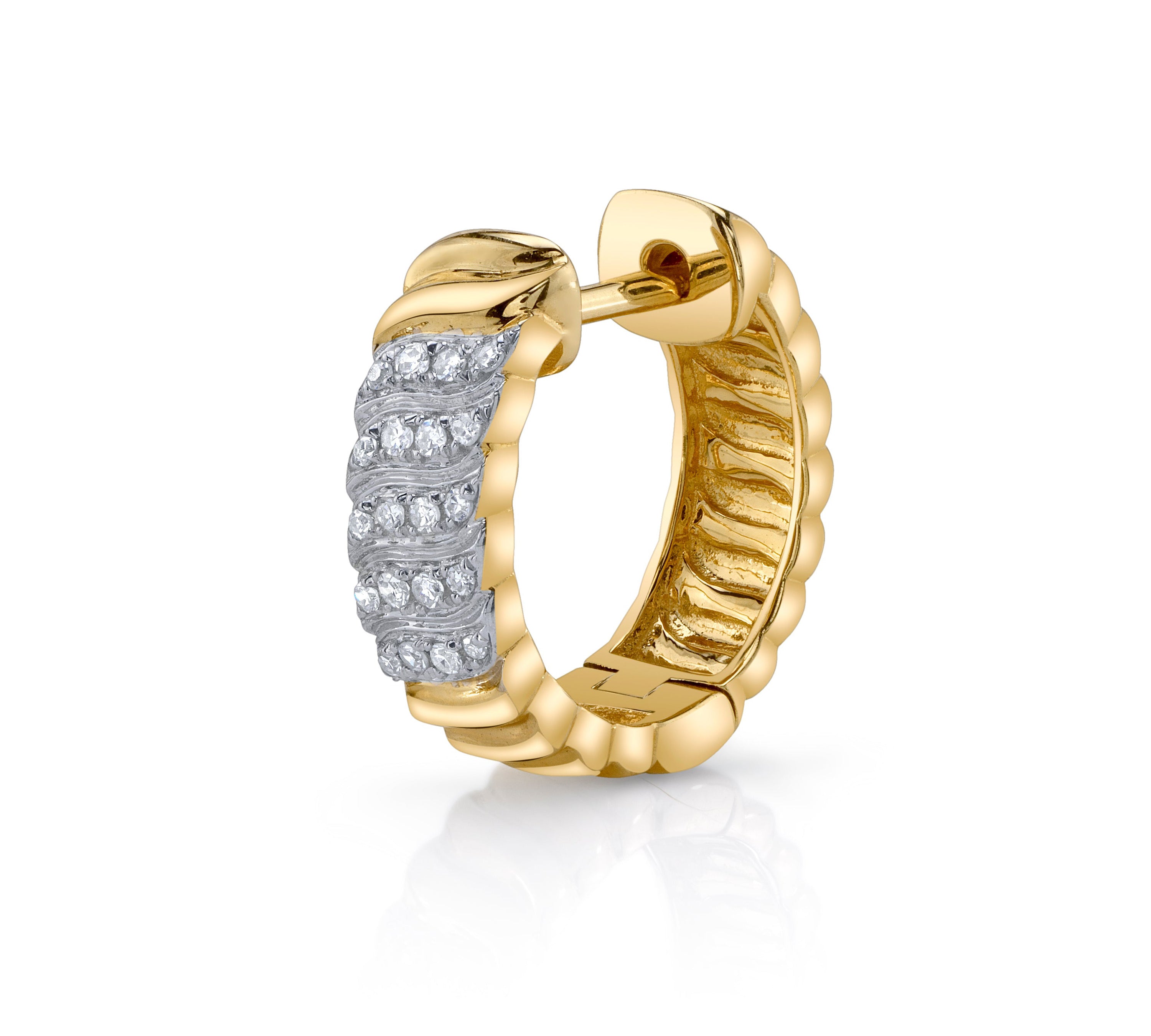 Textured Diamond Wave Huggie Huggie Earrings Roseark Deux Single  