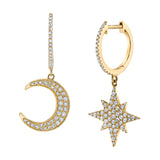 Diamond Moon-Star Celestial Earrings Mismatch Earrings Roseark Deux