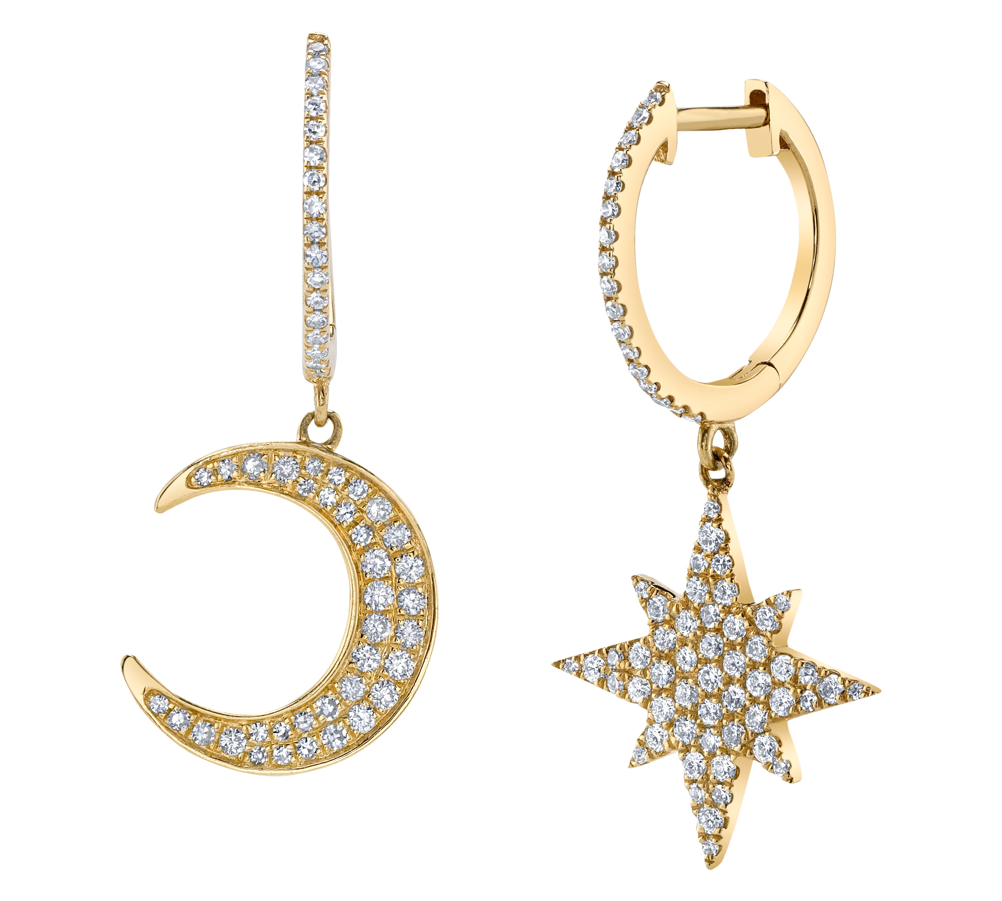 Diamond Moon-Star Celestial Earrings Mismatch Earrings Roseark Deux