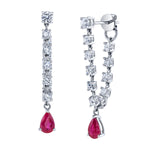 Diamond Dangle Earrings with Ruby Drop, Single Drop Earrings Roseark Deux
