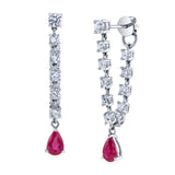 Diamond Dangle Earrings with Ruby Drop, Single Drop Earrings Roseark Deux