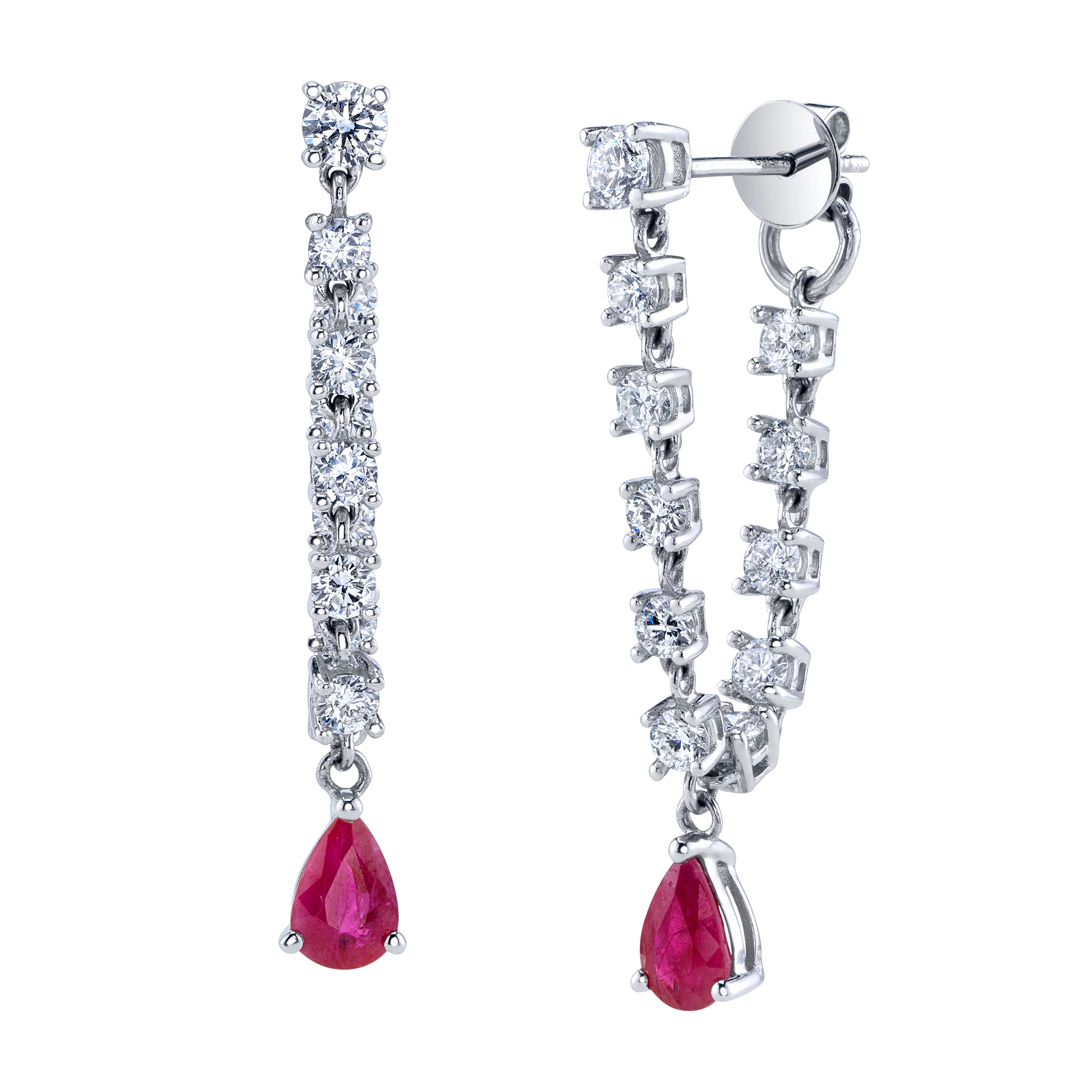 Diamond Dangle Earrings with Ruby Drop, Single Drop Earrings Roseark Deux