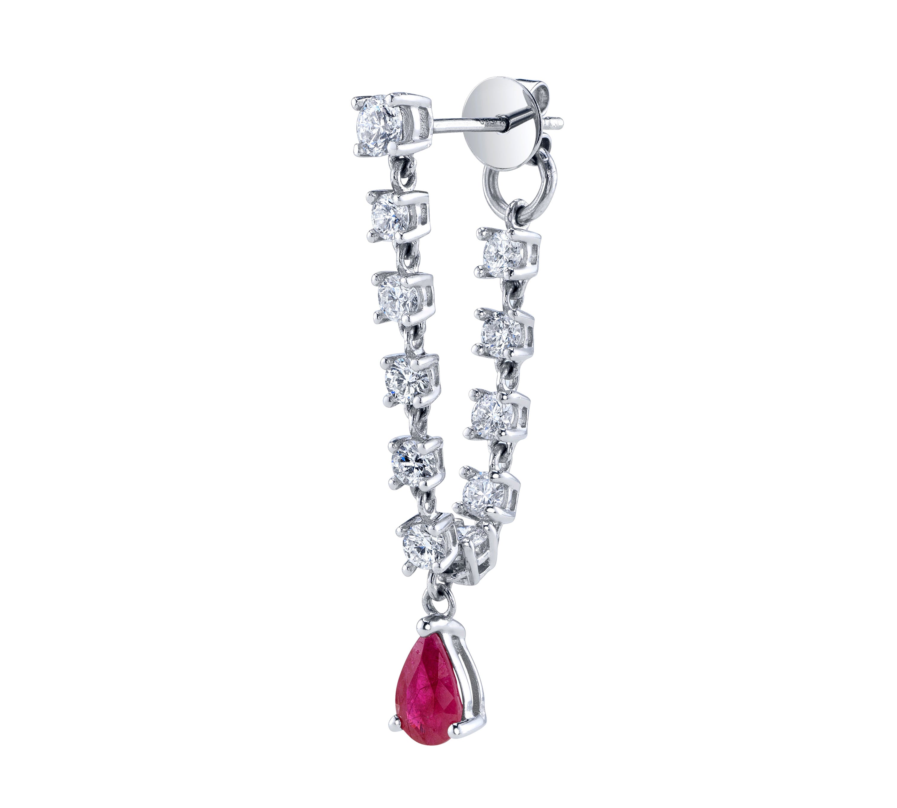 Diamond Dangle Earrings with Ruby Drop, Single Drop Earrings Roseark Deux