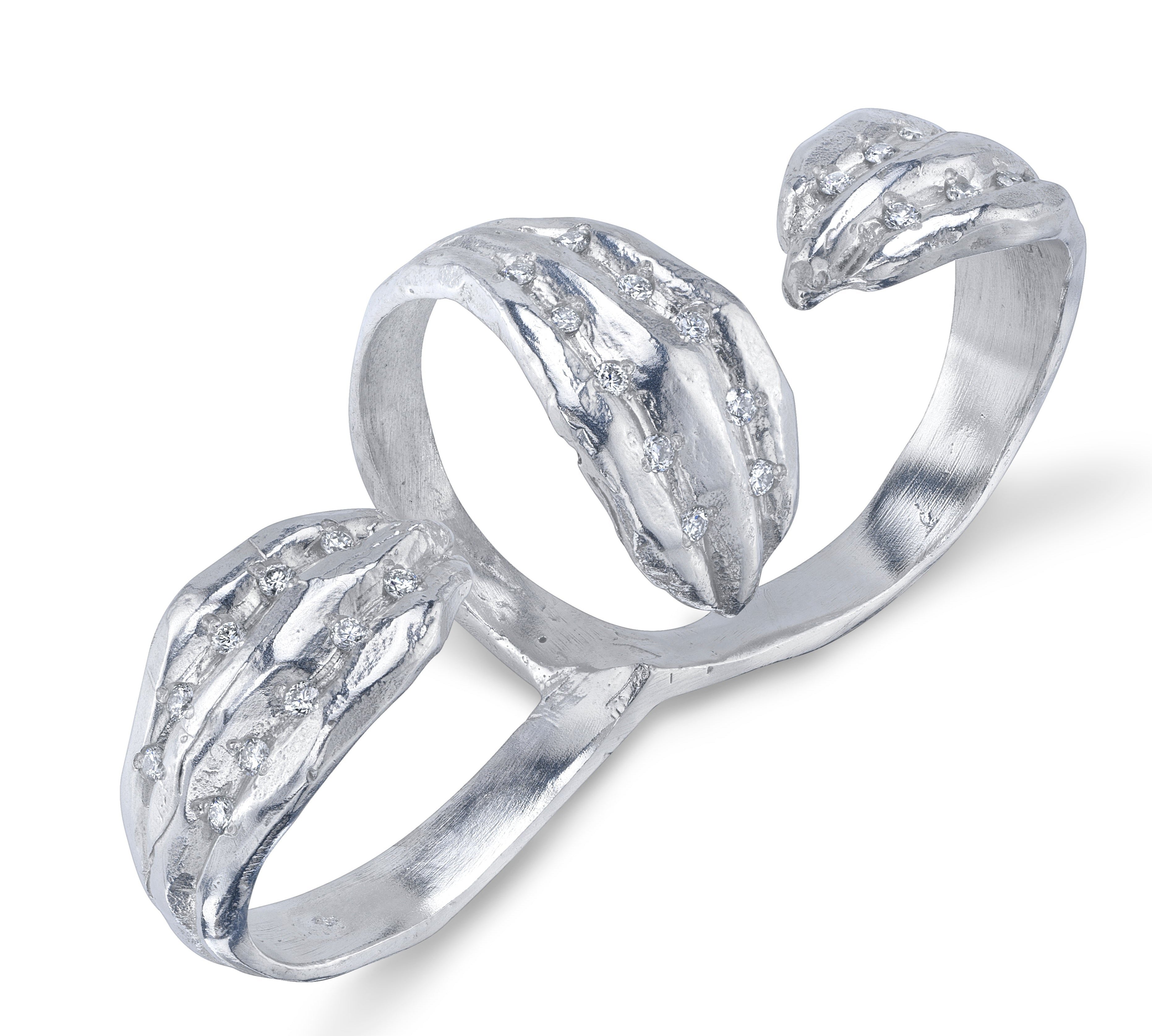 Saffron Two Finger Ring with Diamonds Two Finger Ring Roseark Sterling Silver