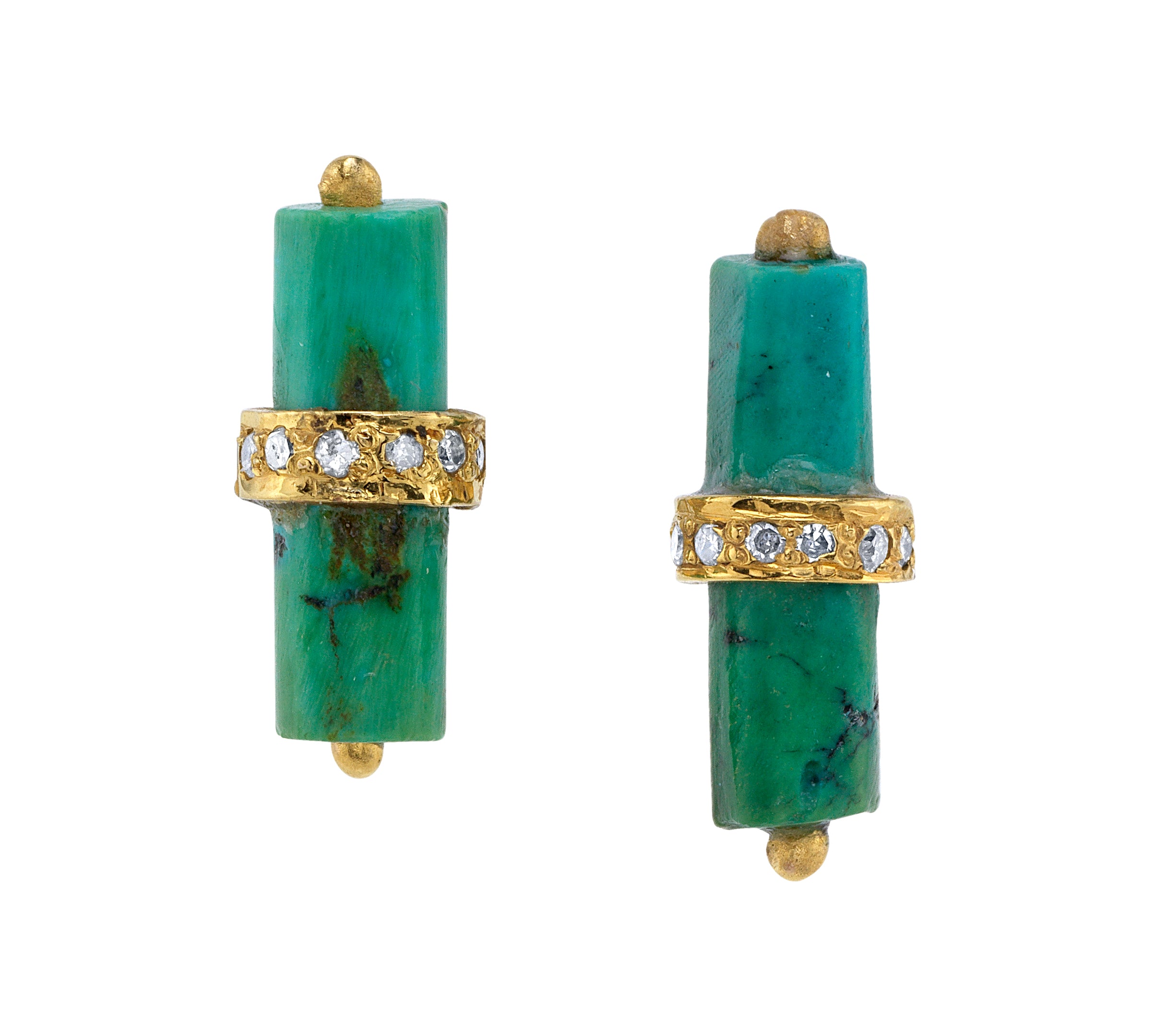 Turquoise Barrel Diamond Bar Stud Earrings Stud Earrings Roseark Vintage