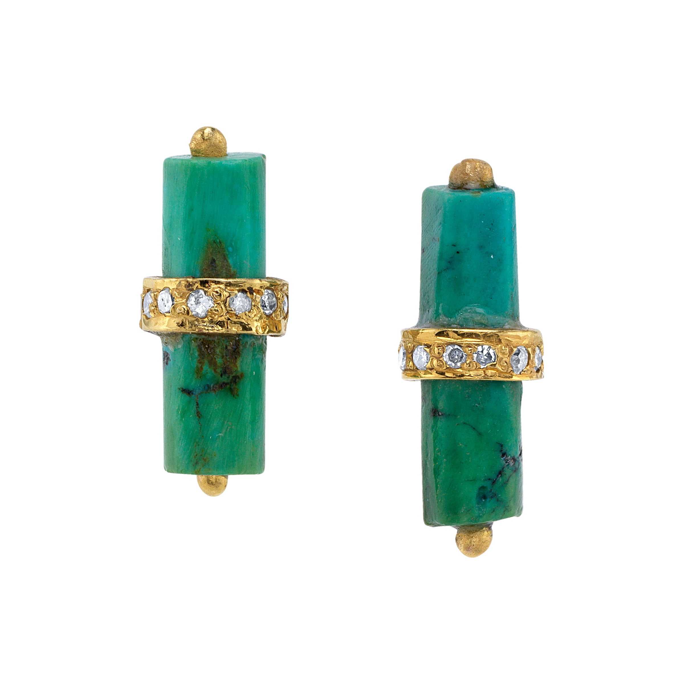 Turquoise Barrel Diamond Bar Stud Earrings Stud Earrings Roseark Vintage