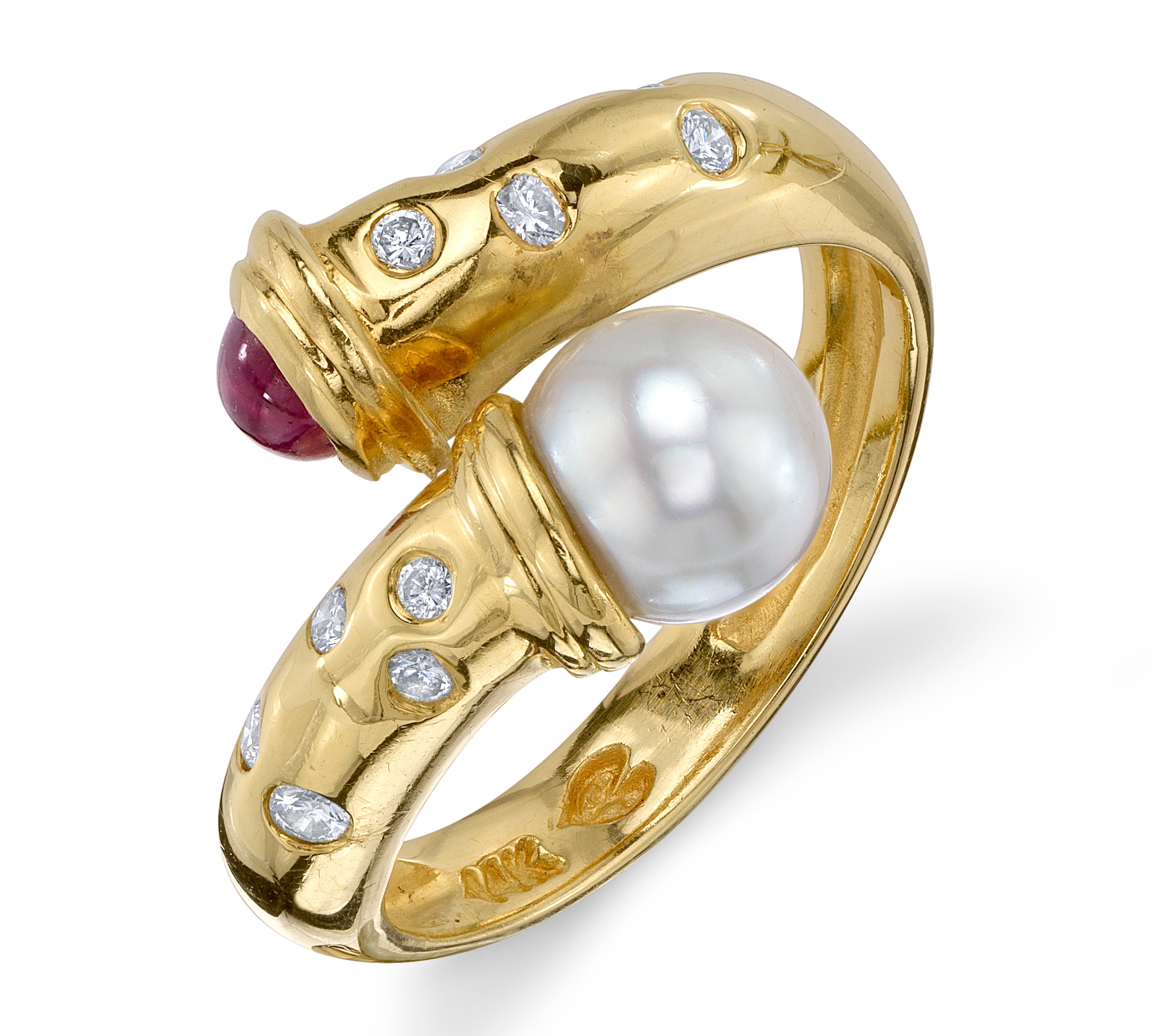 Vintage Pearl Ruby Bypass Ring Band Ring Roseark Vintage   