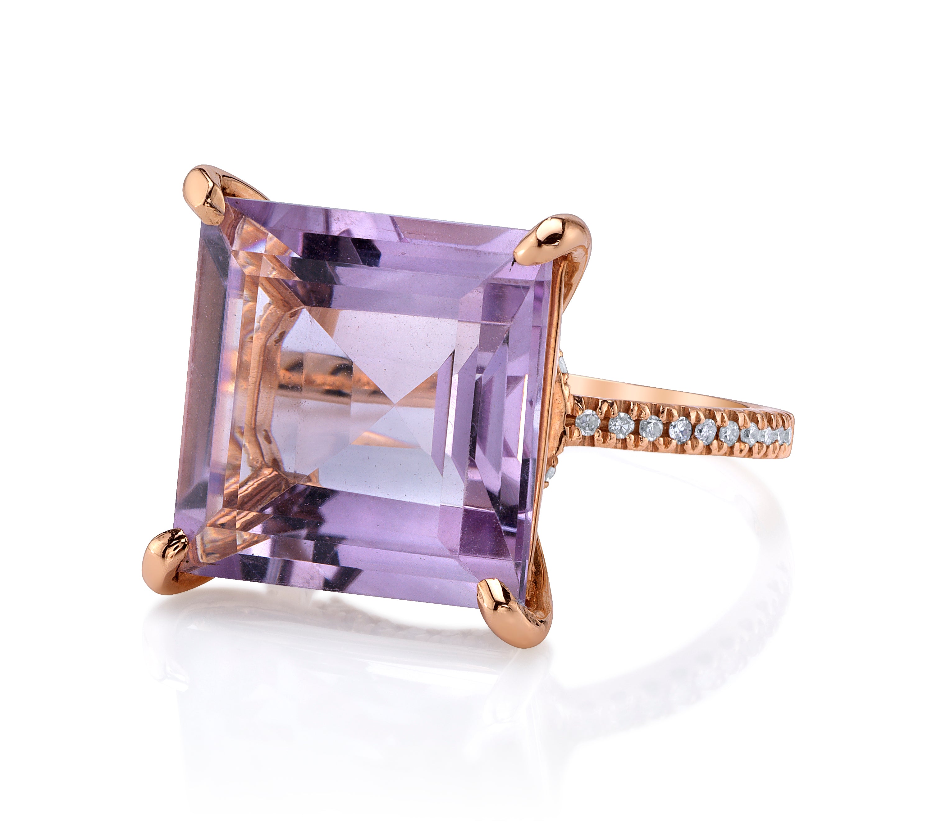 Gallery-Set Amethyst Ring with Diamond Band Cocktail Ring Roseark Vintage