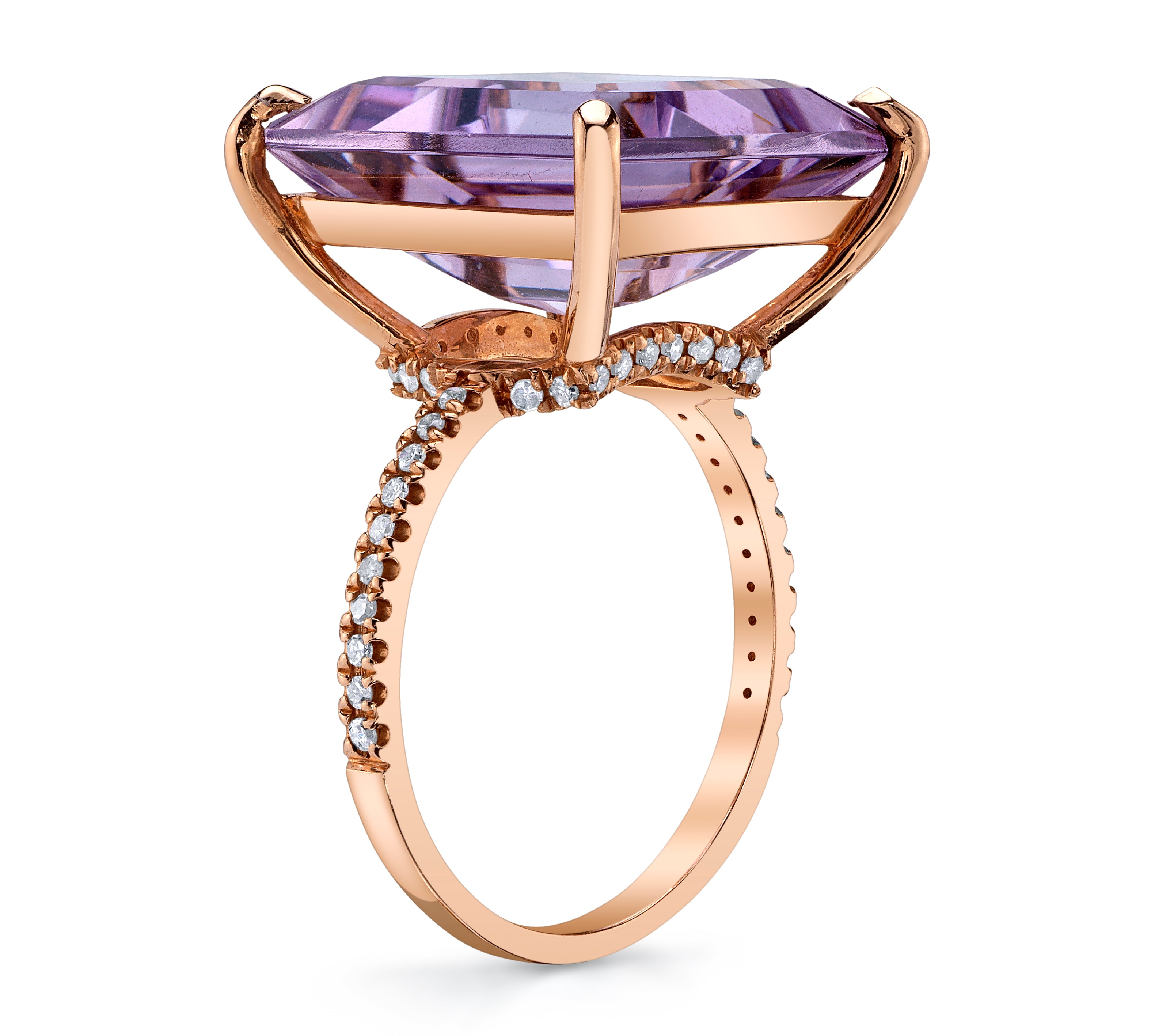 Gallery-Set Amethyst Ring with Diamond Band Cocktail Ring Roseark Vintage