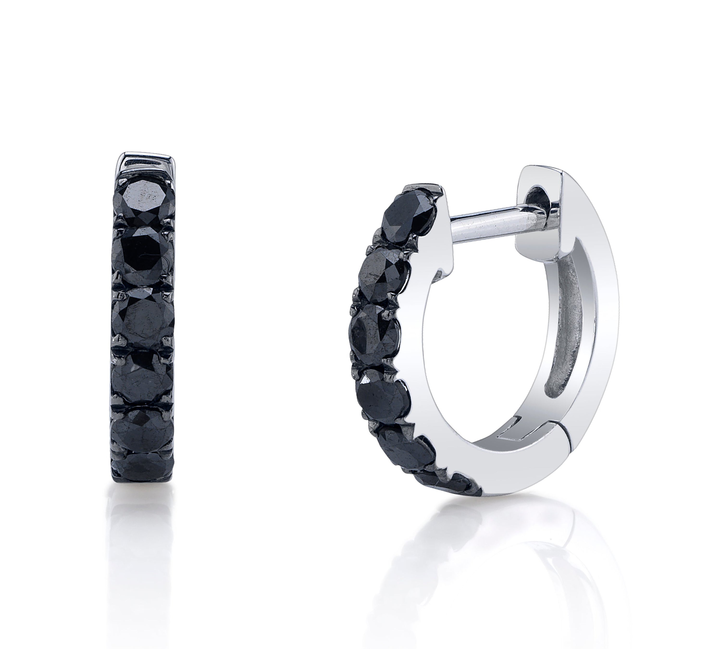 Black Diamond Huggie Huggie Earrings Roseark Deux White Gold Pair