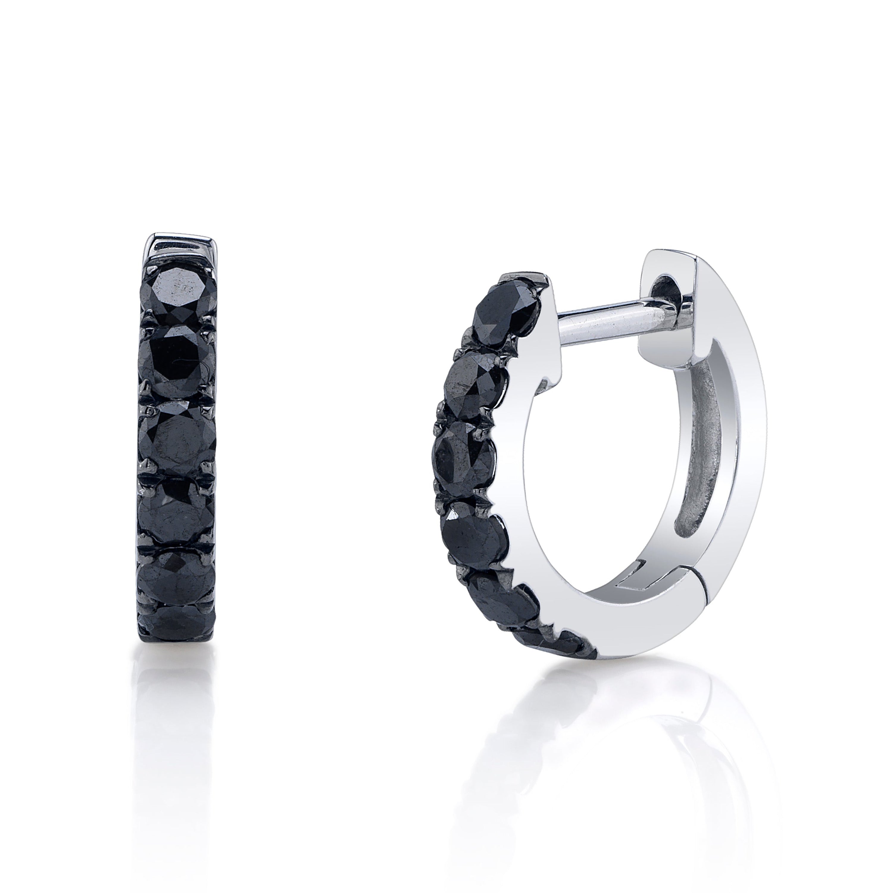 Black Diamond Huggie Huggie Earrings Roseark Deux White Gold Pair