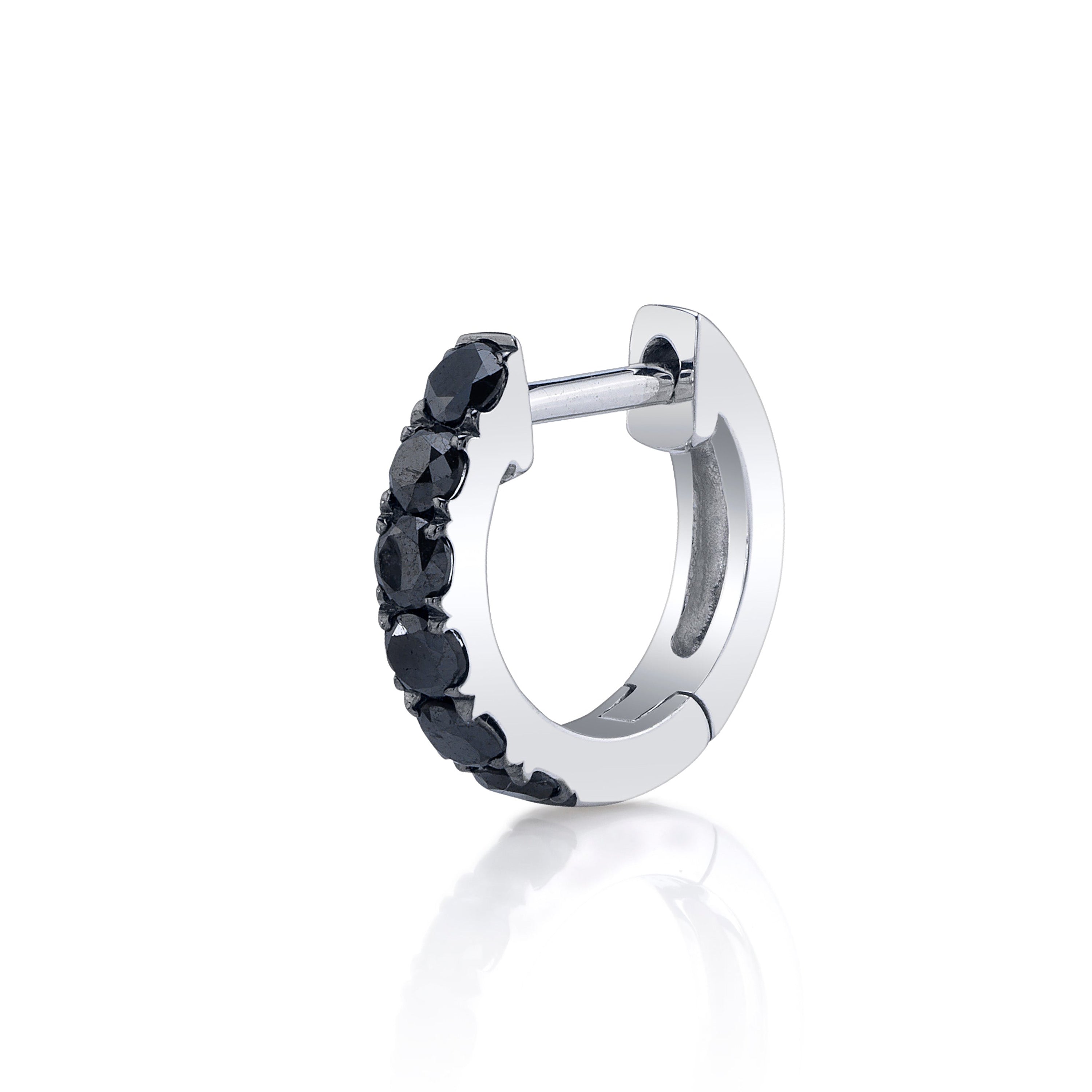 Black Diamond Huggie Huggie Earrings Roseark Deux White Gold Single