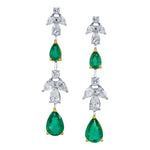 Pear Emerald Diamond Long Drop Earrings Drop Earrings Roseark Deux
