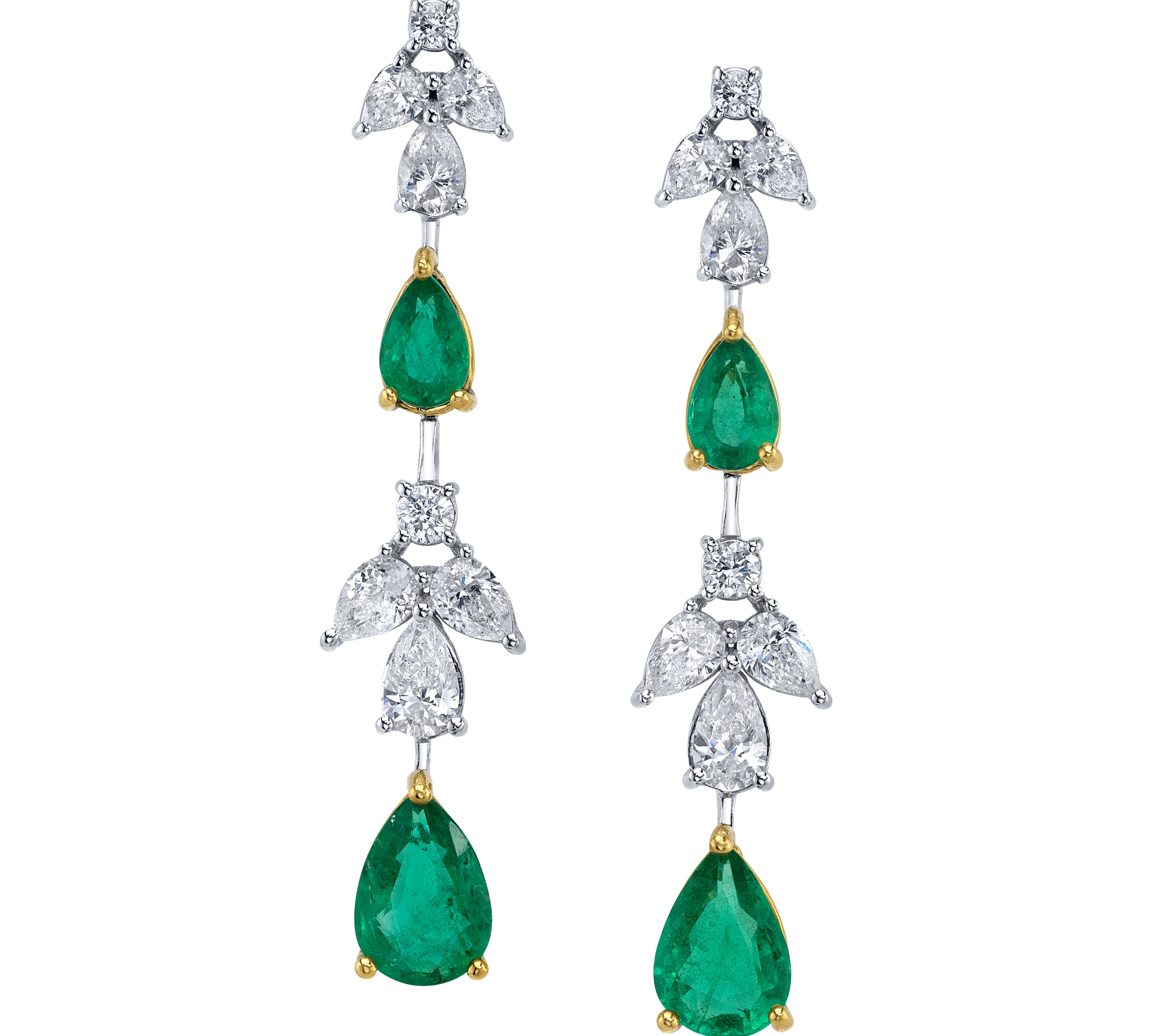 Pear Emerald Diamond Long Drop Earrings Drop Earrings Roseark Deux