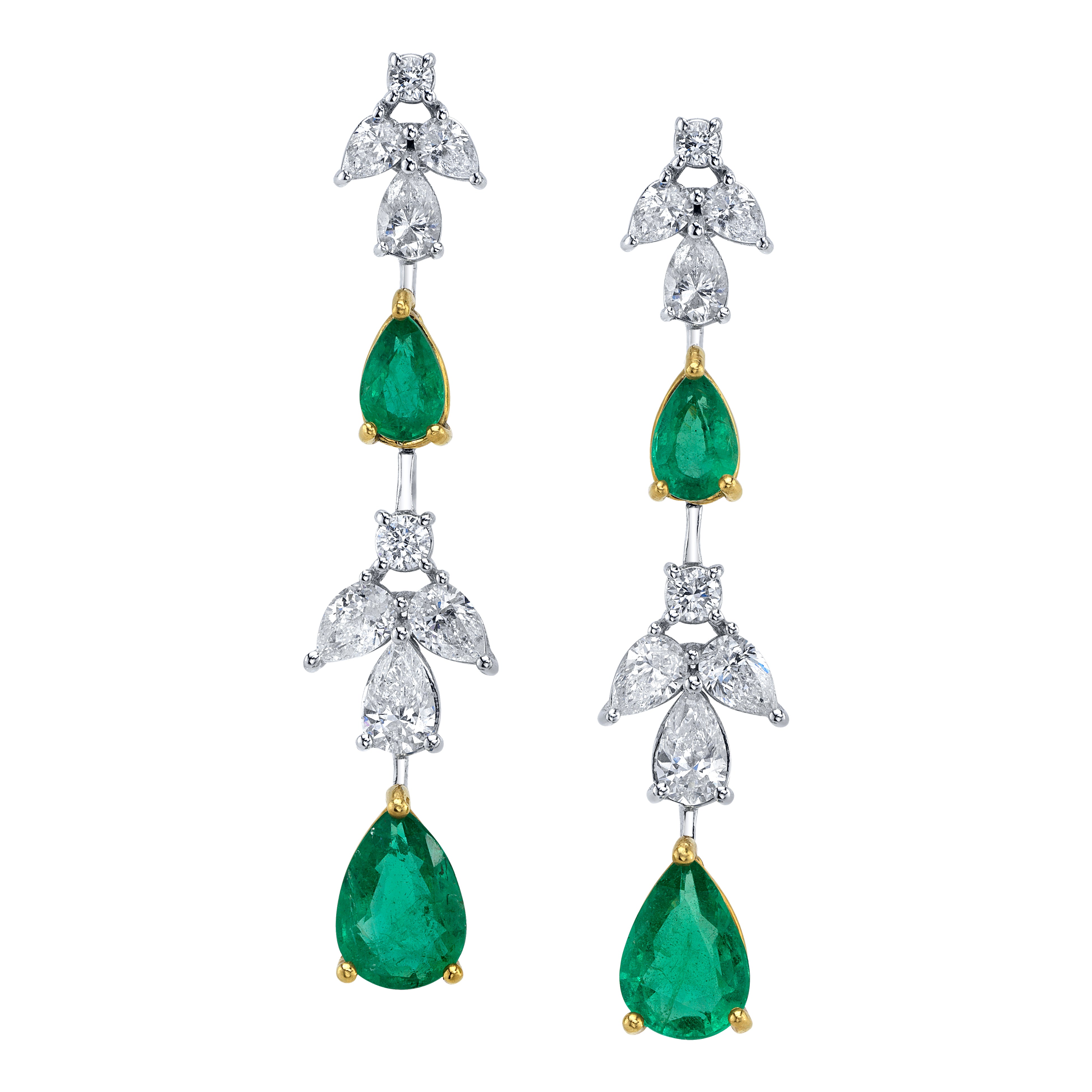 Pear Emerald Diamond Long Drop Earrings Drop Earrings Roseark Deux