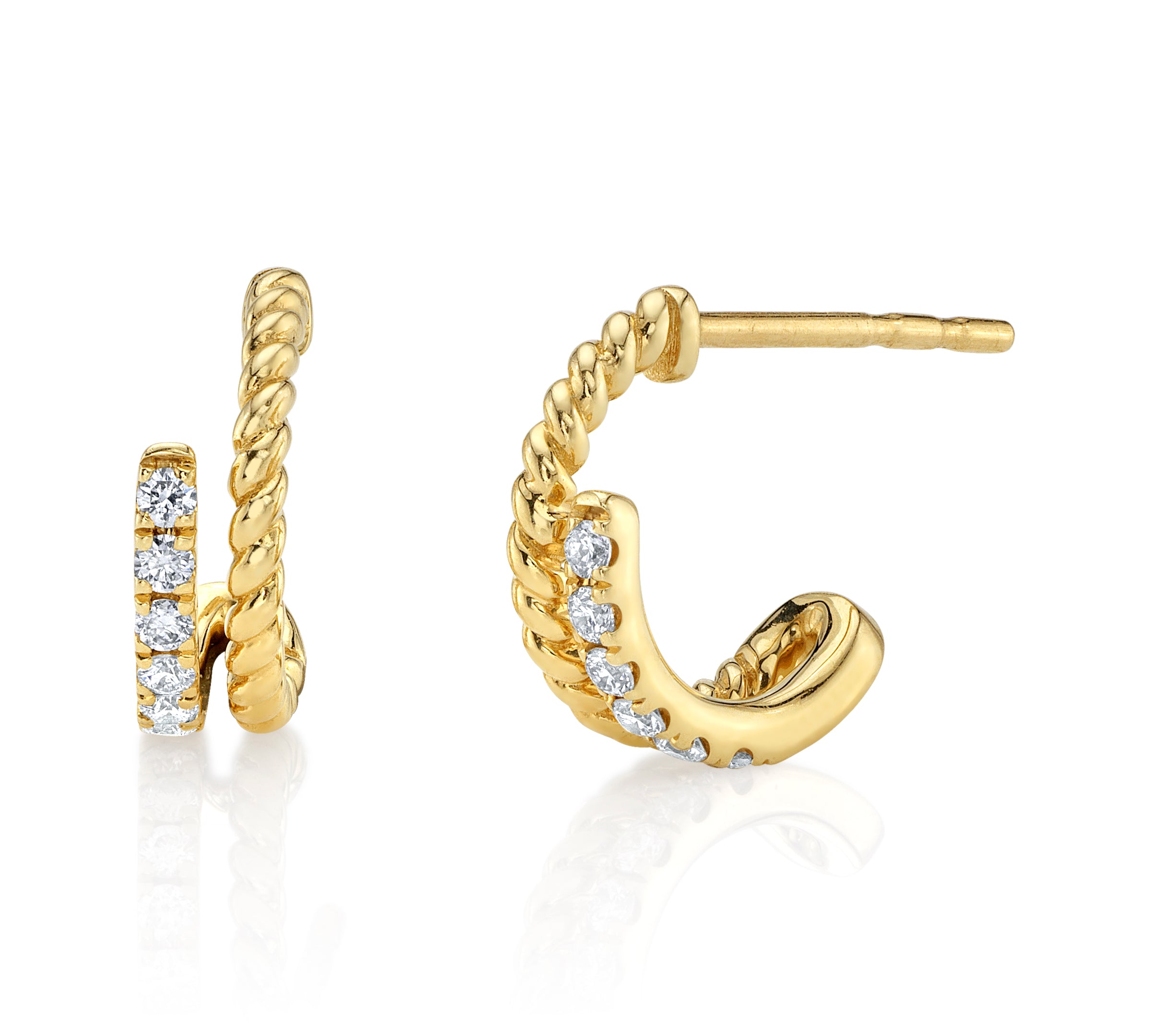 Twisted Diamond Half-Huggie Hoop Huggie Earrings Roseark Deux Pair