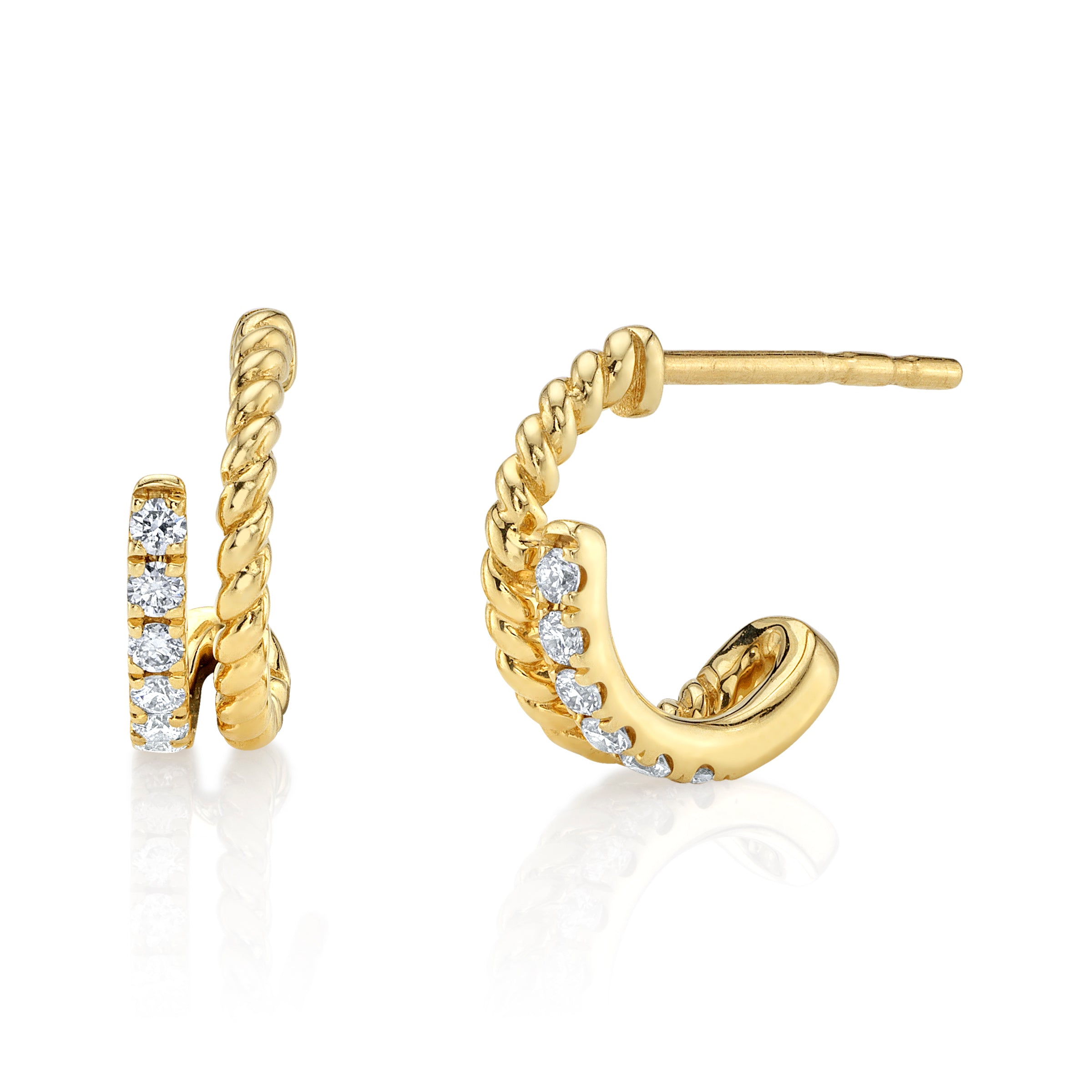 Twisted Diamond Half-Huggie Hoop Huggie Earrings Roseark Deux Pair