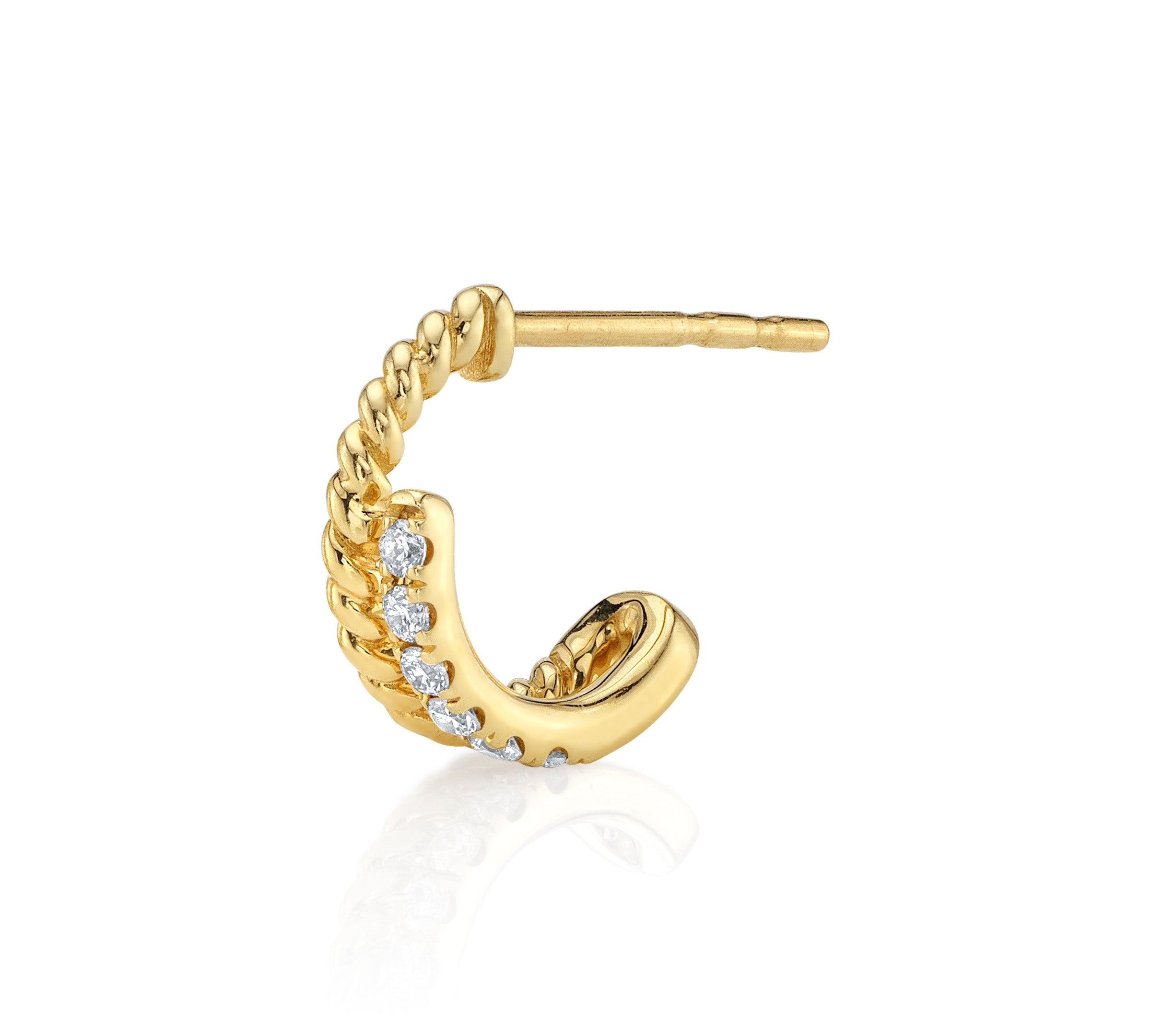 Twisted Diamond Half-Huggie Hoop Huggie Earrings Roseark Deux Single