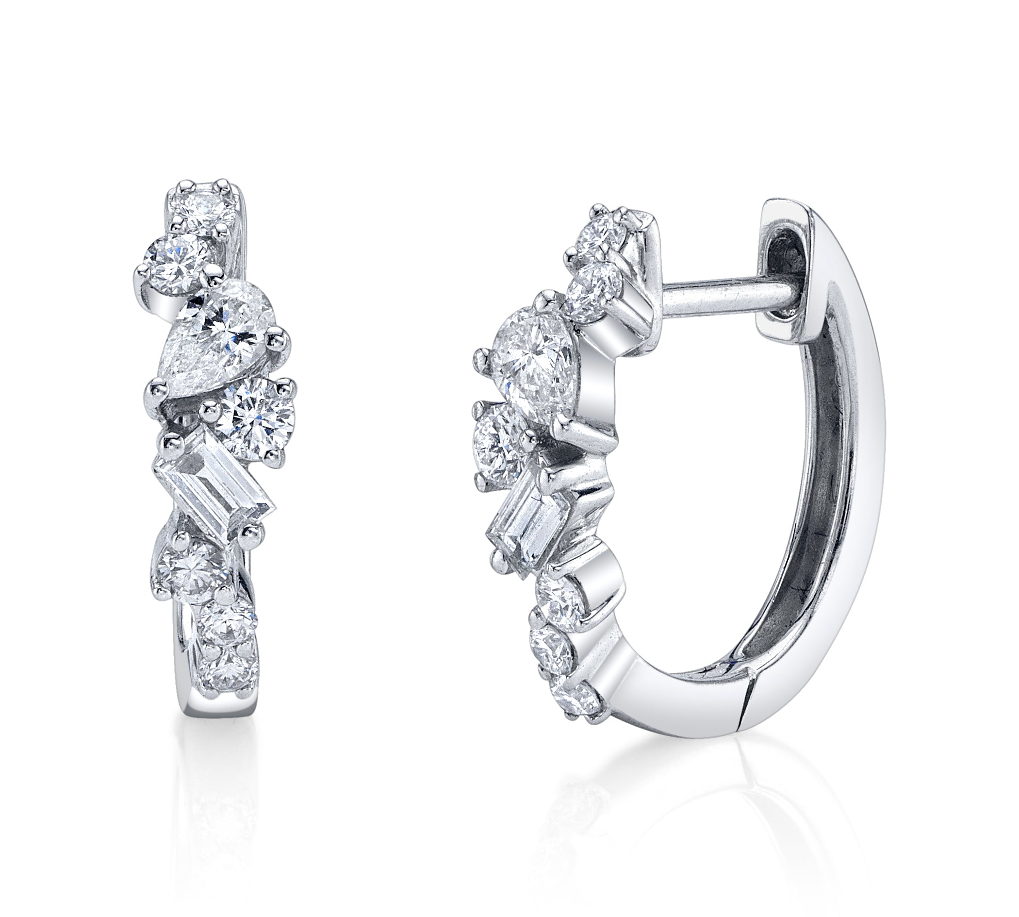 Baguette Tear Round Cluster Diamond Huggie Huggie Earrings Roseark Deux Pair