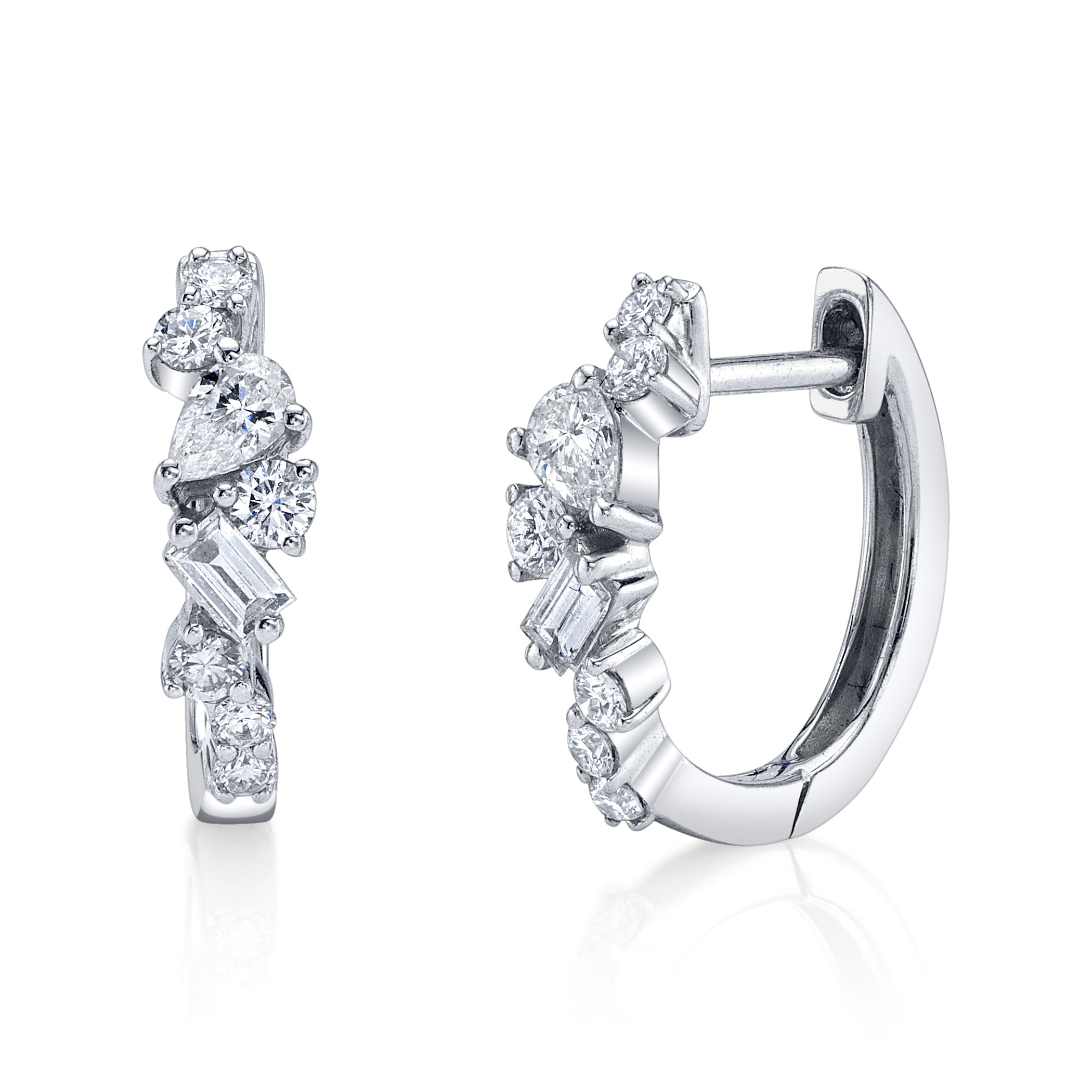 Baguette Tear Round Cluster Diamond Huggie Huggie Earrings Roseark Deux