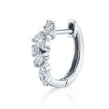 Baguette Tear Round Cluster Diamond Huggie Huggie Earrings Roseark Deux White Gold