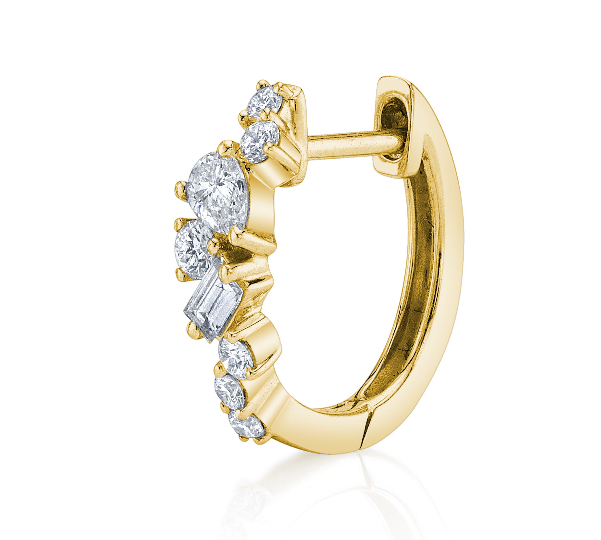 Baguette Tear Round Cluster Diamond Huggie Huggie Earrings Roseark Deux