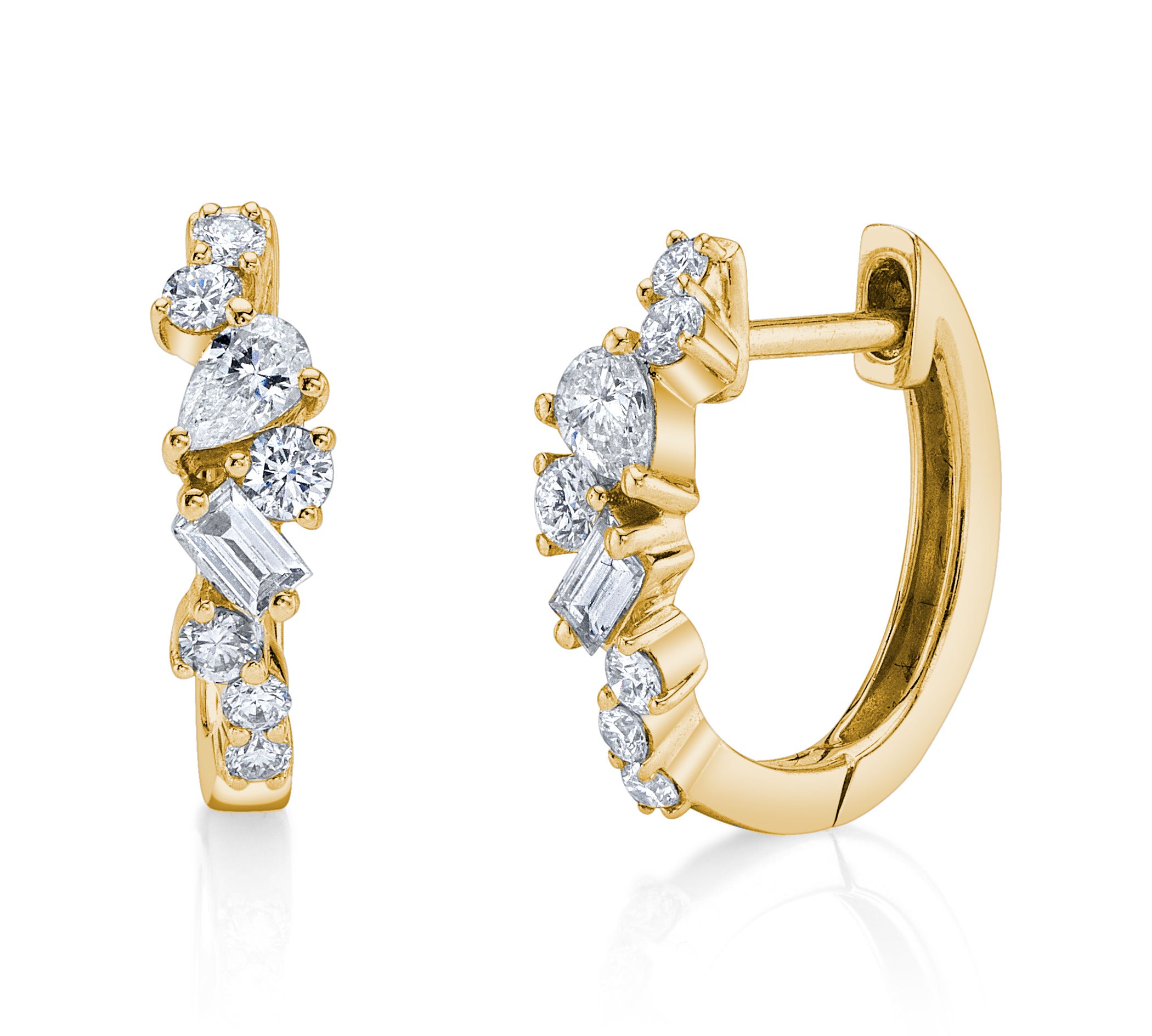 Baguette Tear Round Cluster Diamond Huggie Huggie Earrings Roseark Deux