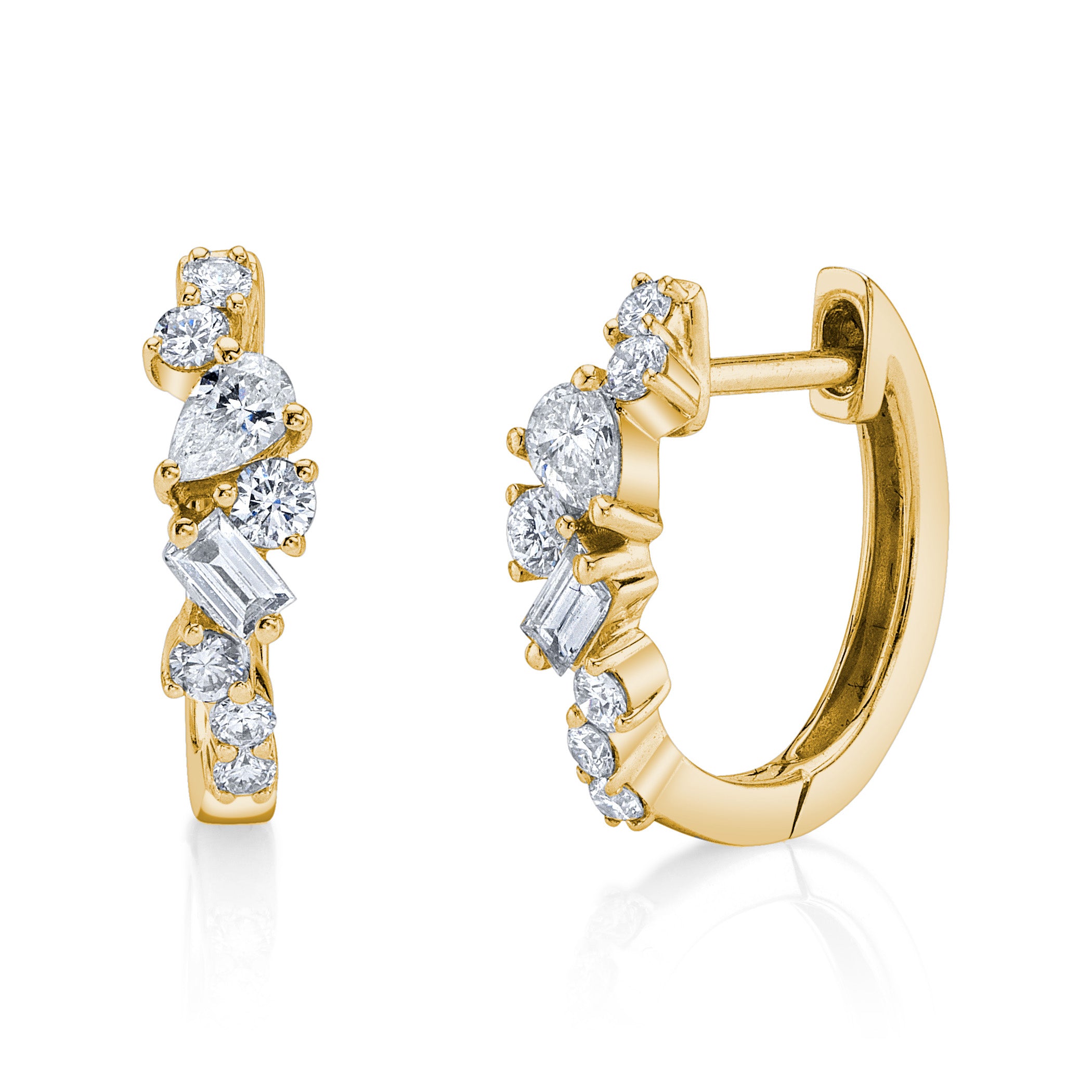 Baguette Tear Round Cluster Diamond Huggie Huggie Earrings Roseark Deux