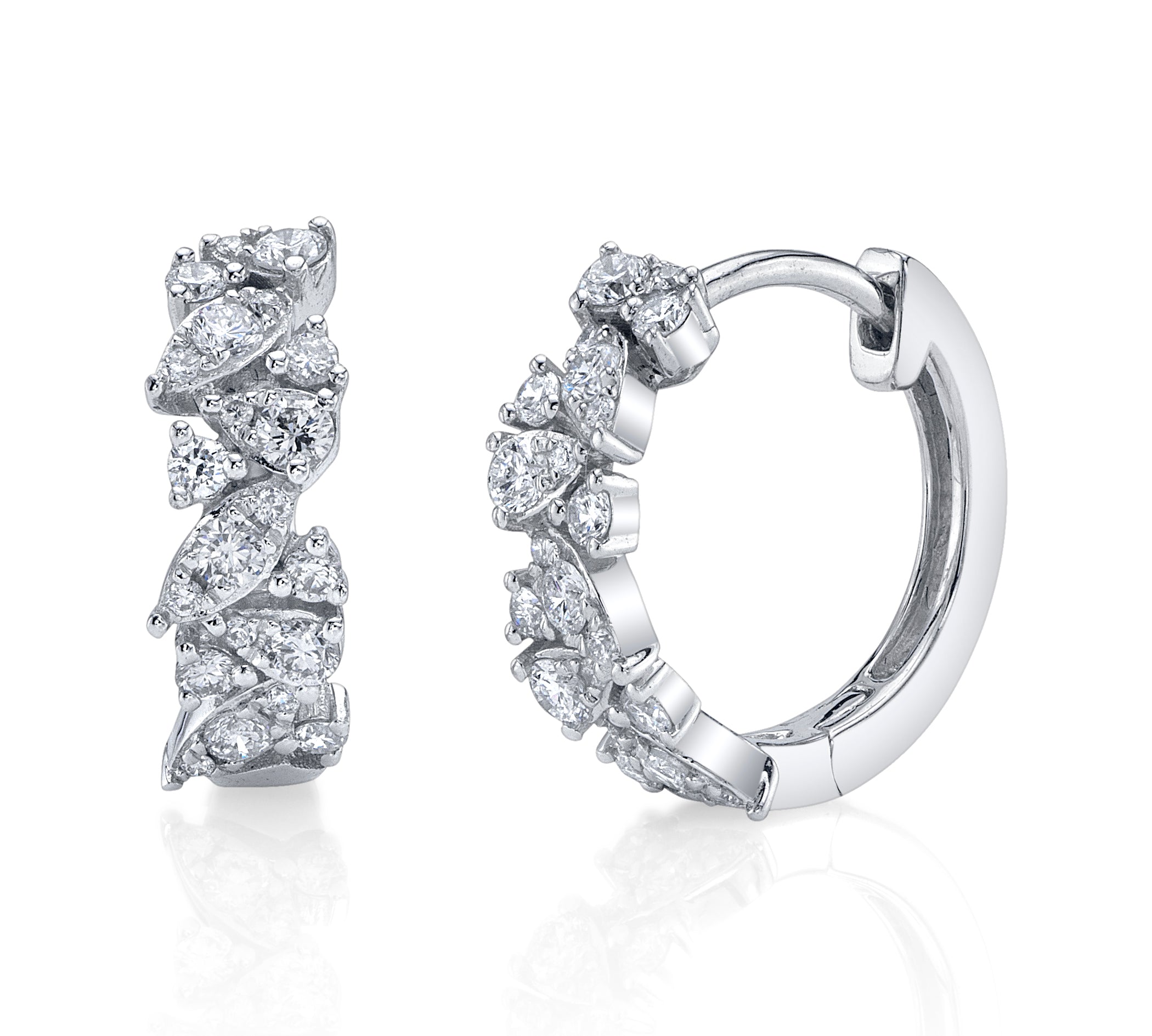 Marquise-Pear-Round Cluster Diamond Huggie Huggie Earrings Roseark Deux Pair