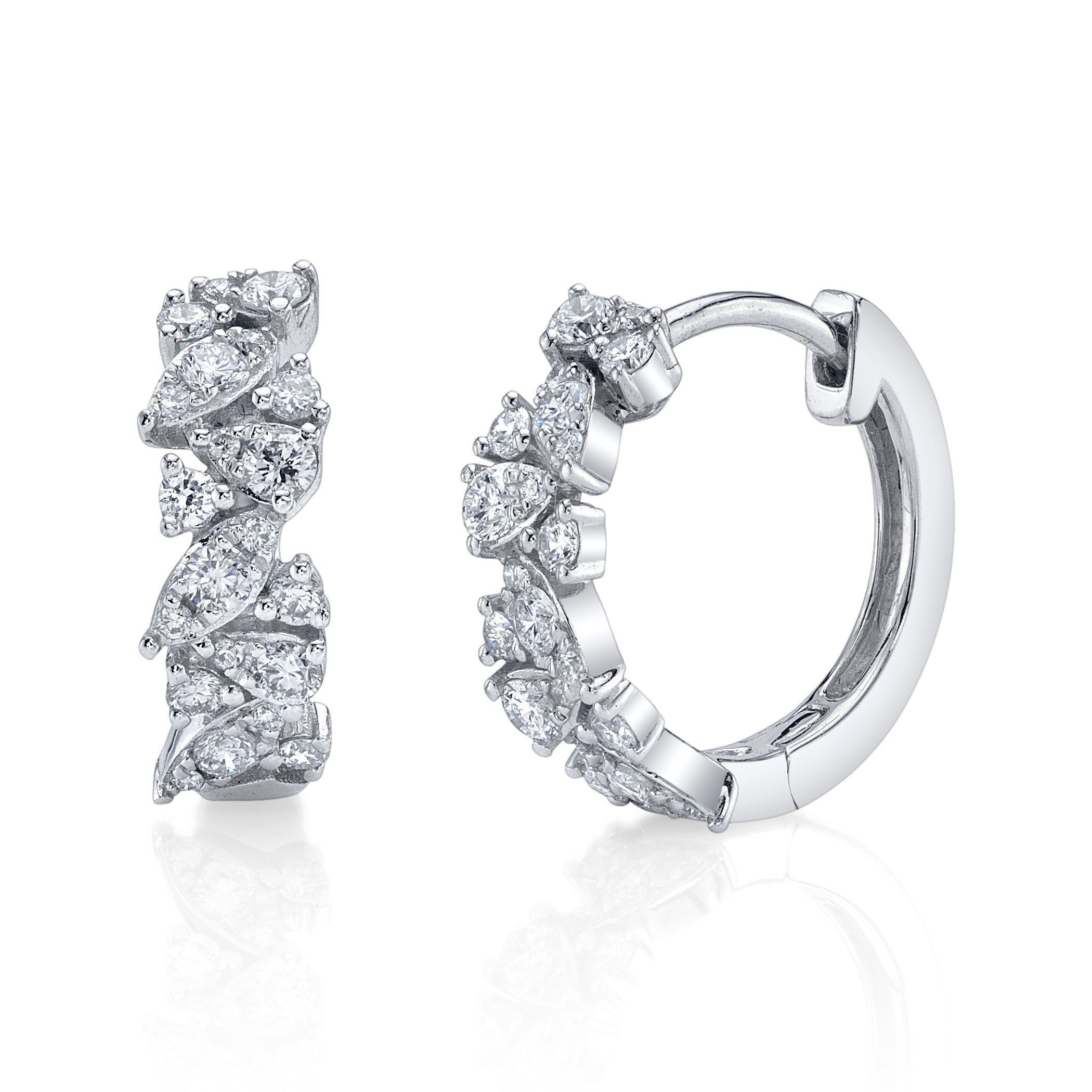 Marquise-Pear-Round Cluster Diamond Huggie Huggie Earrings Roseark Deux Pair