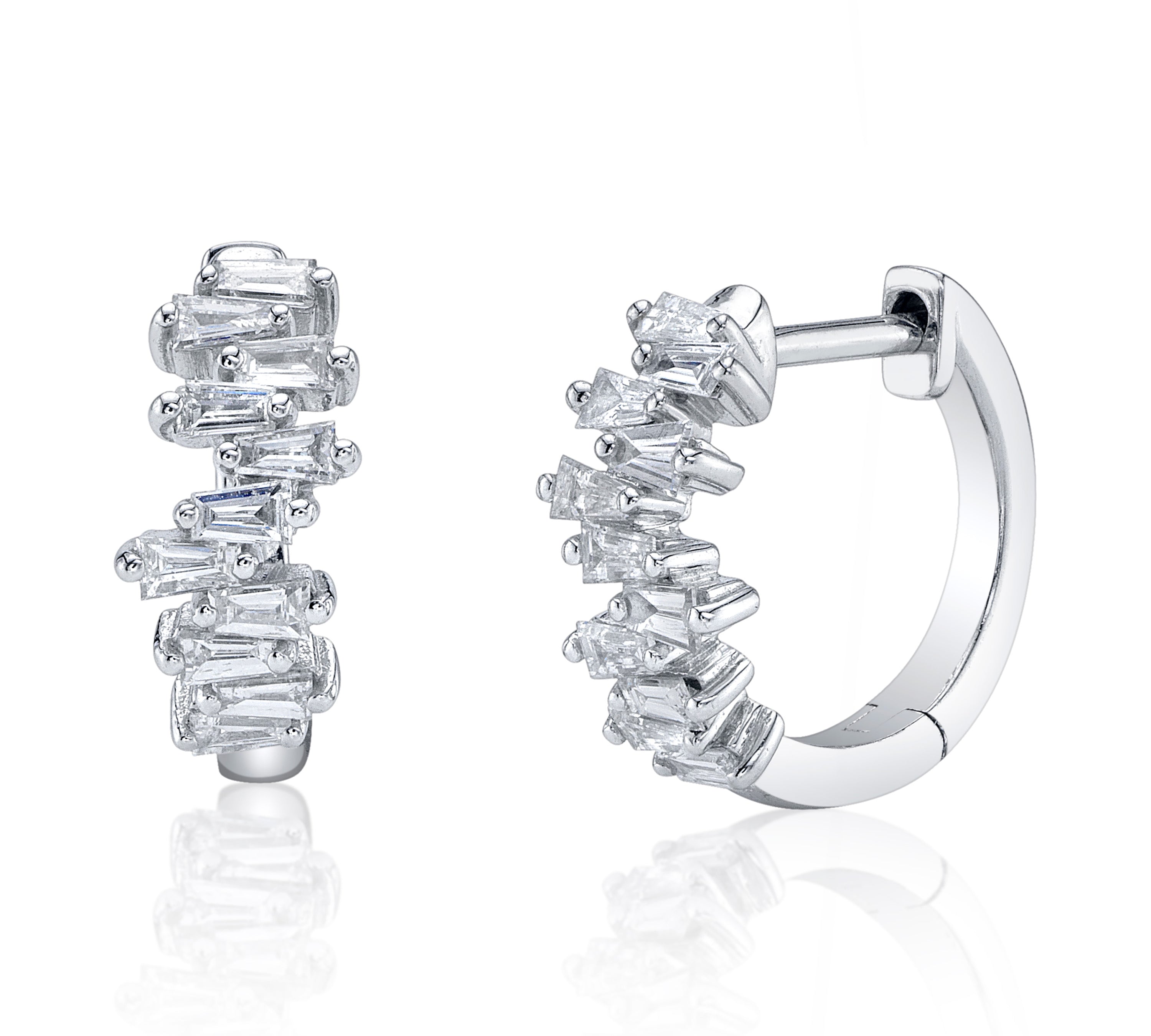 Tapered Baguette Diamond Huggie Hoop Earrings Roseark Deux Pair