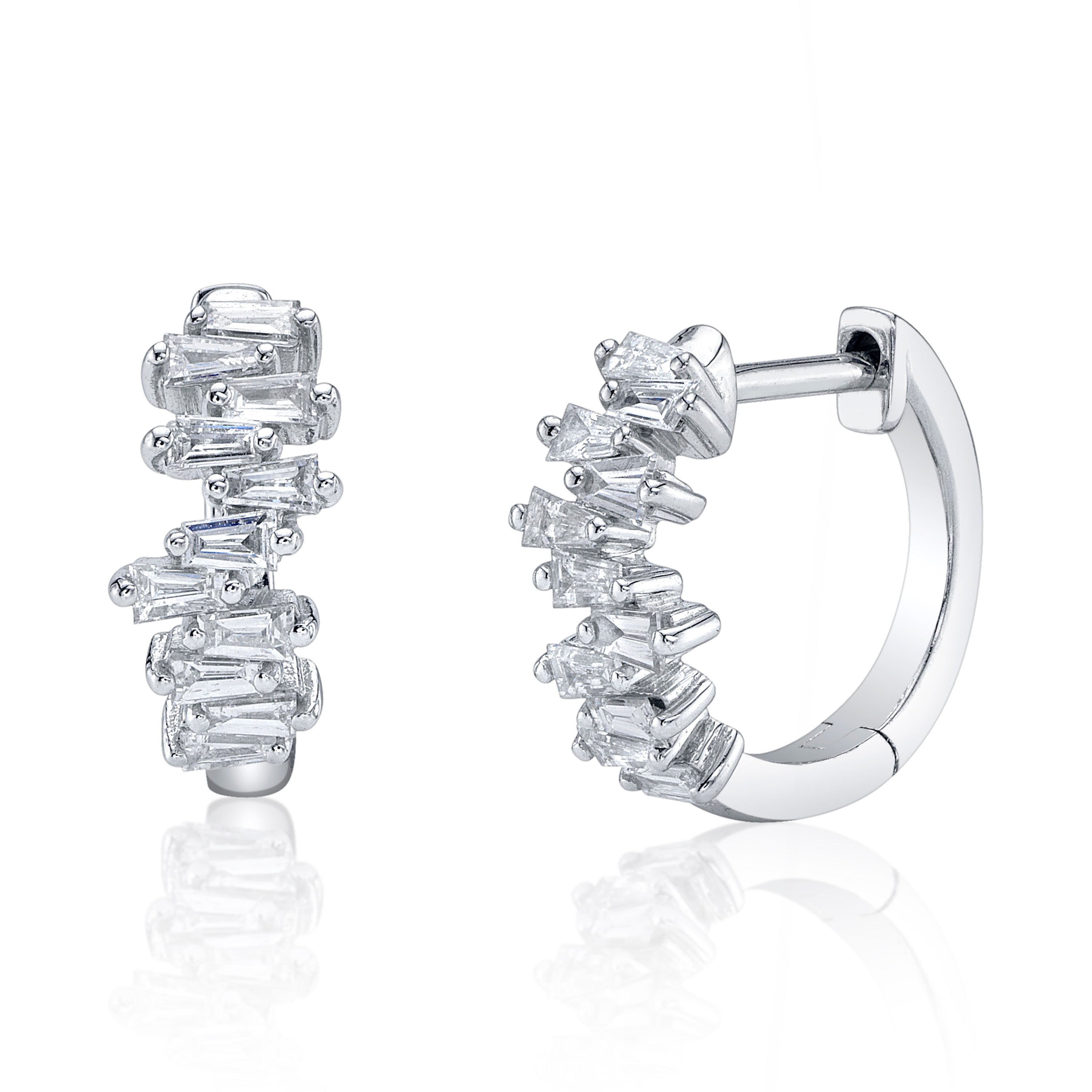 Tapered Baguette Diamond Huggie Hoop Earrings Roseark Deux Pair
