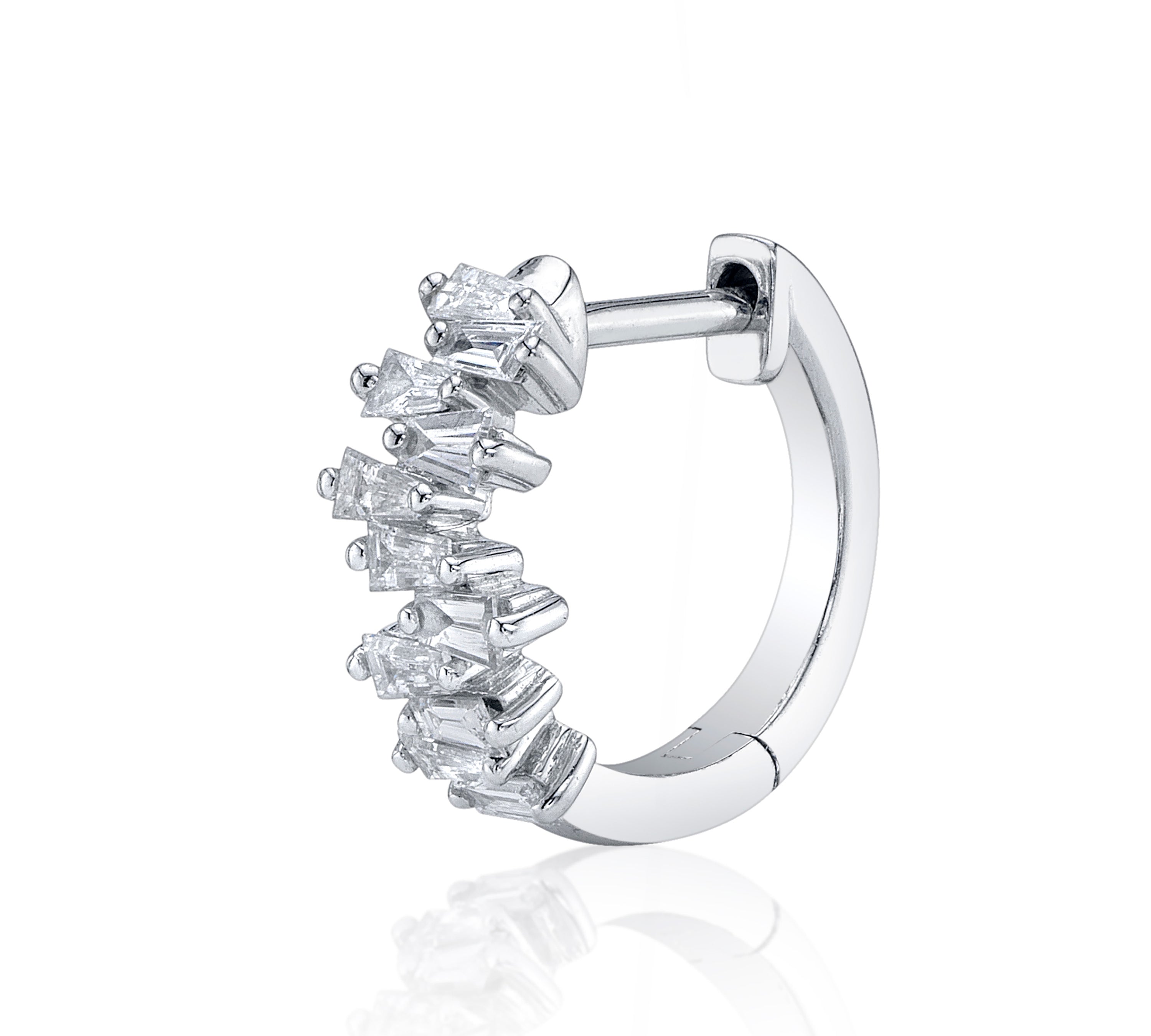 Tapered Baguette Diamond Huggie Hoop Earrings Roseark Deux Single