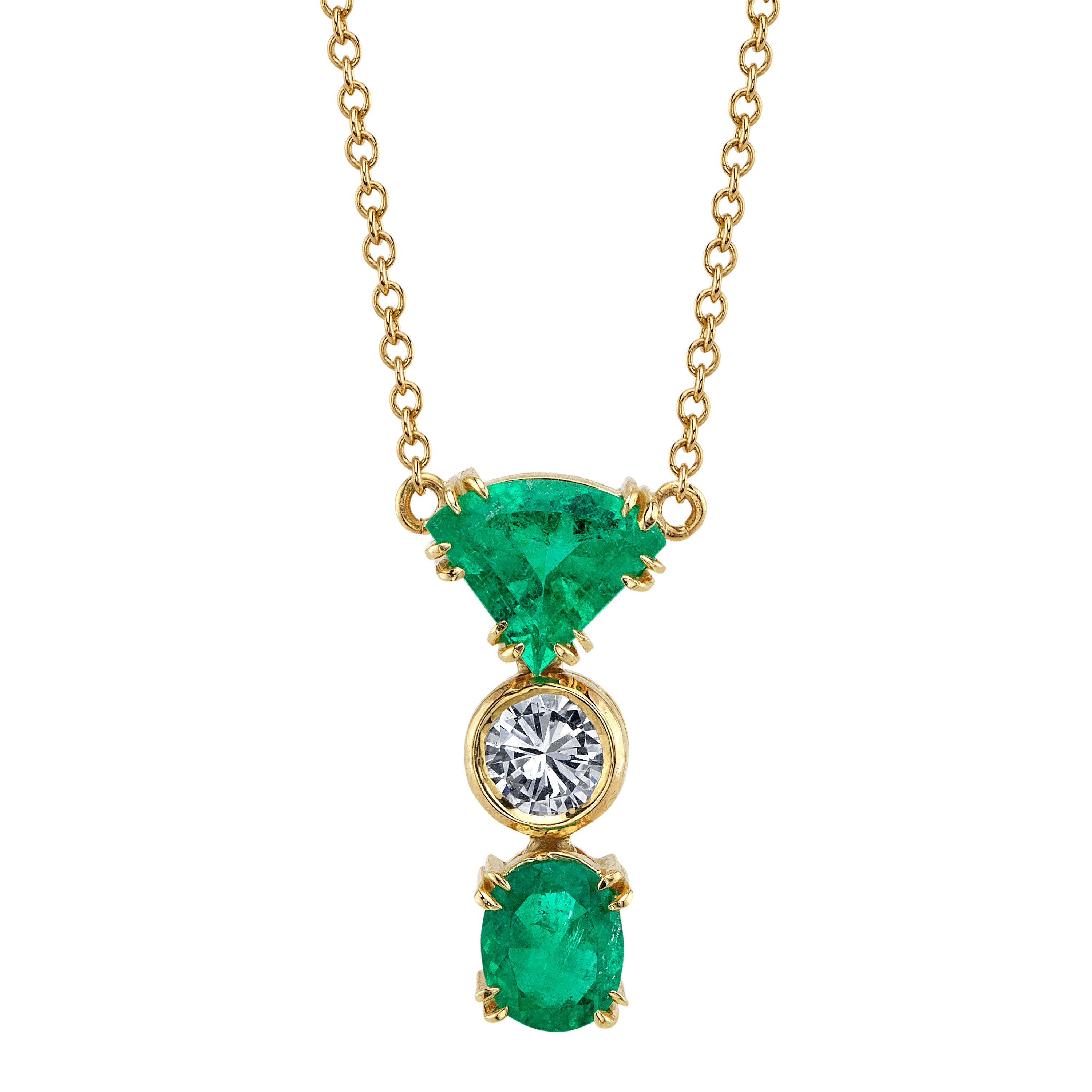 Trillion Columbian Emerald Pendant Necklace Necklace Roseark Vintage
