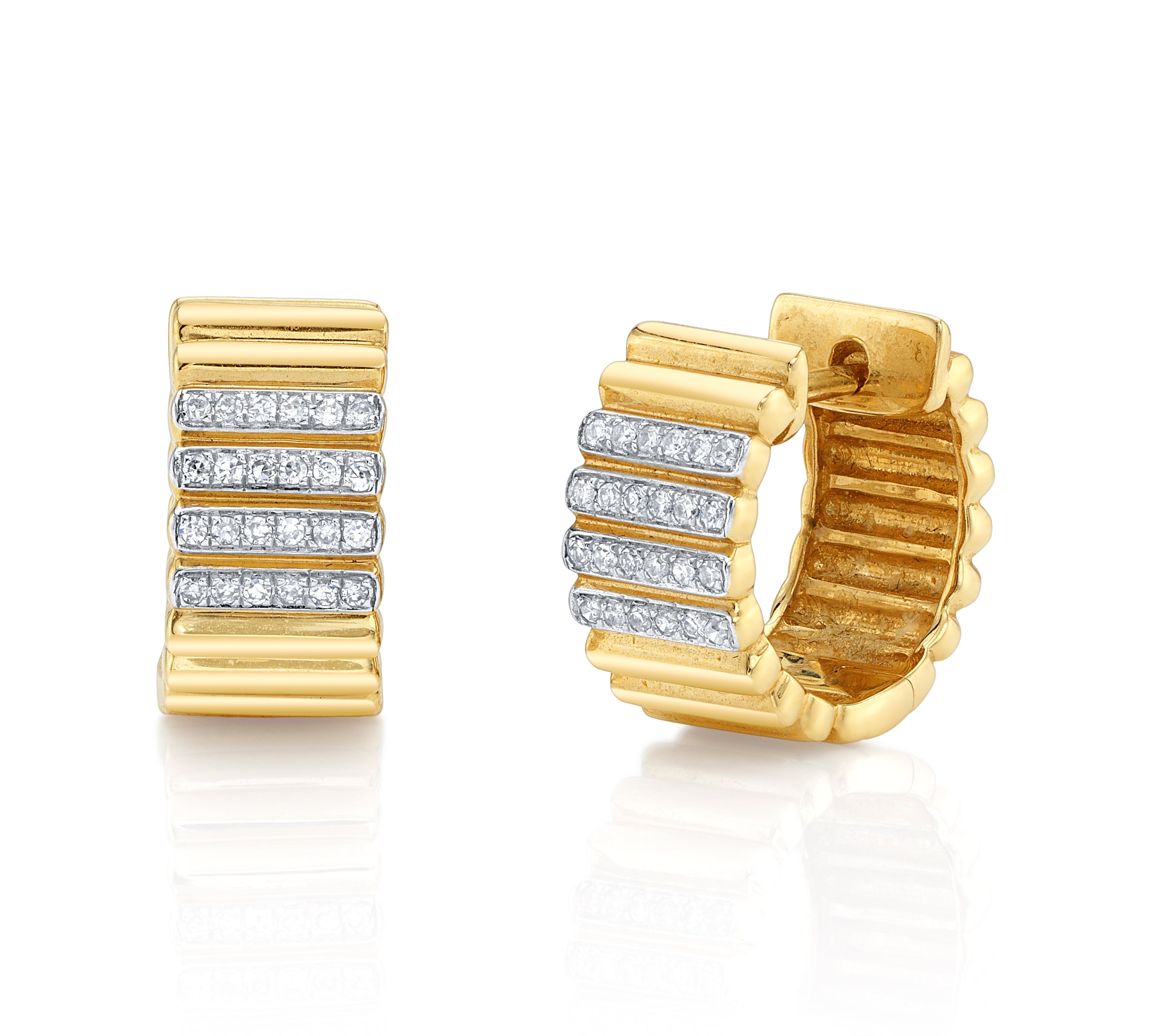 Pleated Huggies with Pave Diamonds Huggie Earrings Roseark Deux