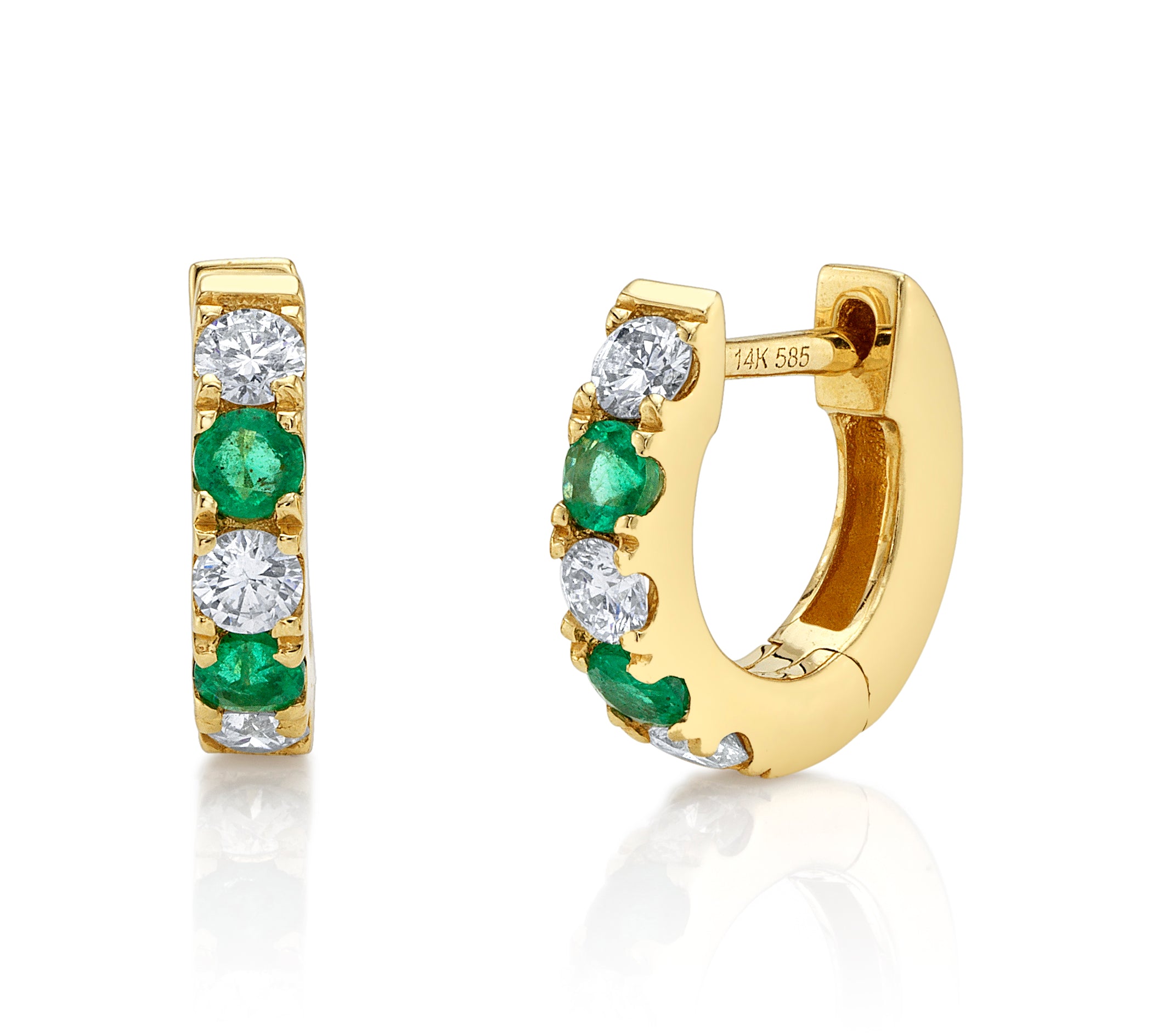 Emerald Diamond Alternating Huggie Huggie Earrings Roseark Deux Pair