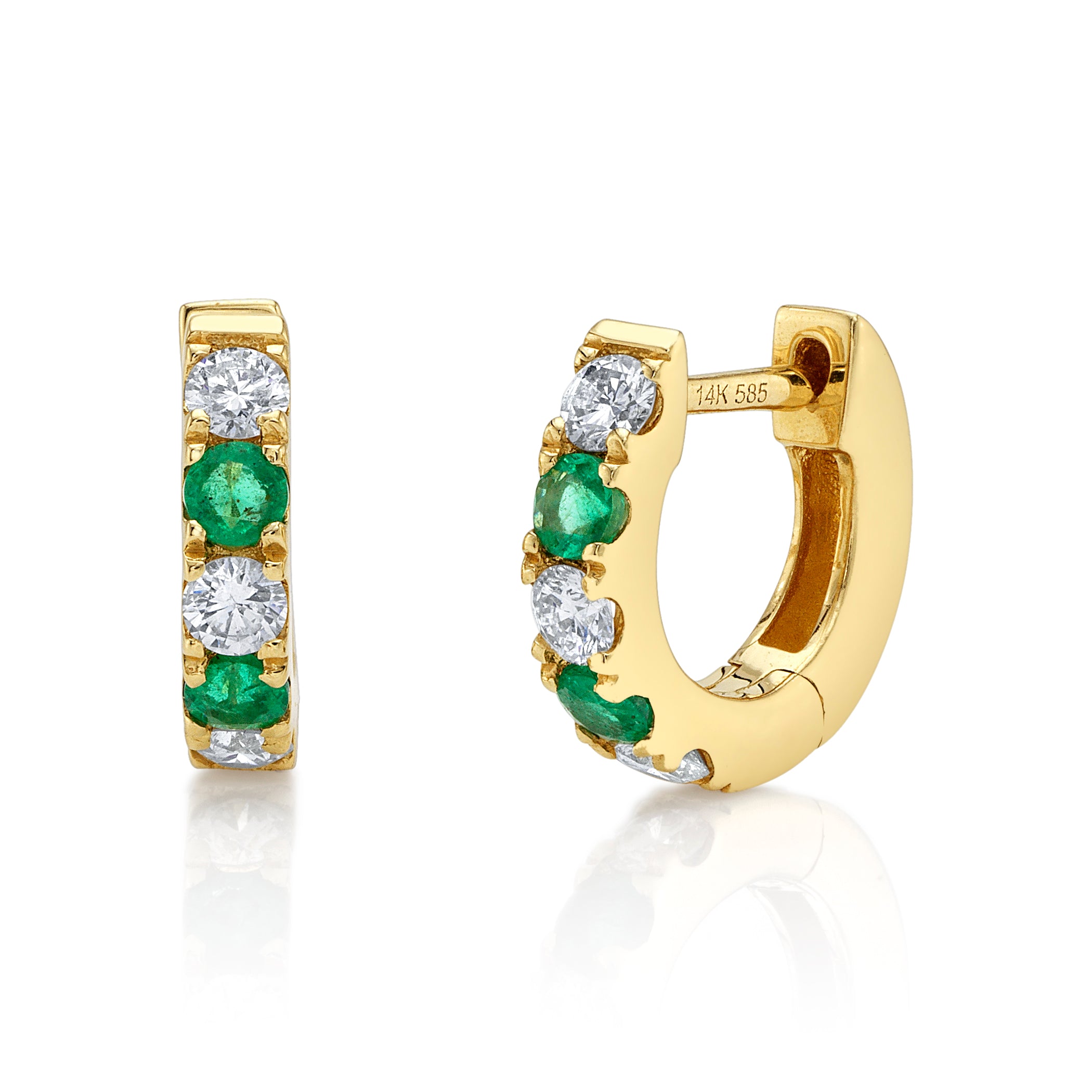 Emerald Diamond Alternating Huggie Huggie Earrings Roseark Deux Pair