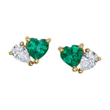 Diamond Teardrop Emerald Heart Studs, Pair Stud Earrings Roseark Deux