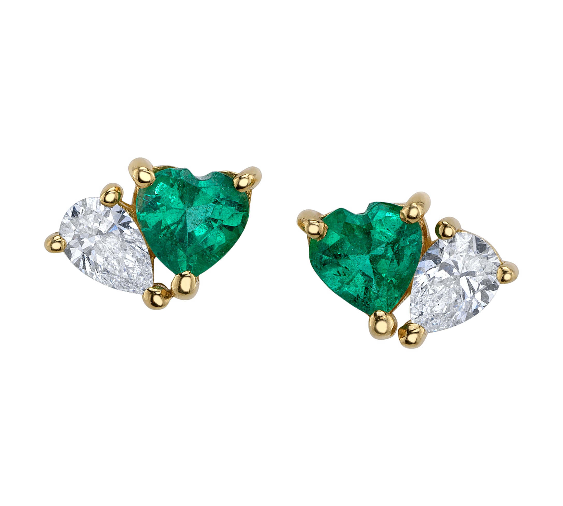 Diamond Teardrop Emerald Heart Studs, Pair Stud Earrings Roseark Deux